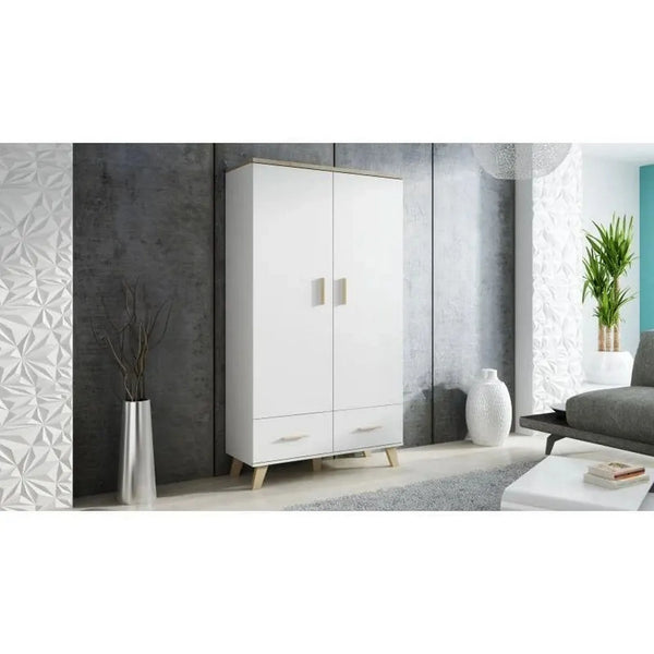 Dulap LOTTA, alb/stejar sonoma, PAL, cu 2 usi si 2 sertare, 110x55x190 cm