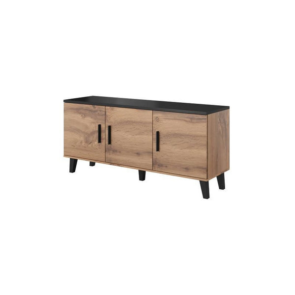 Comoda LOTTA, stejar wotan/negru, PAL, cu 3 usi, 150x45x69 cm