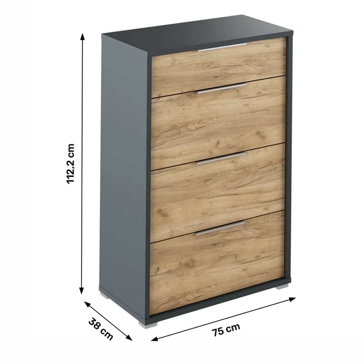 Comoda RIOMA NEW TYP 22, gri grafit/stejar artisan, PAL laminat, 75x38x112 cm