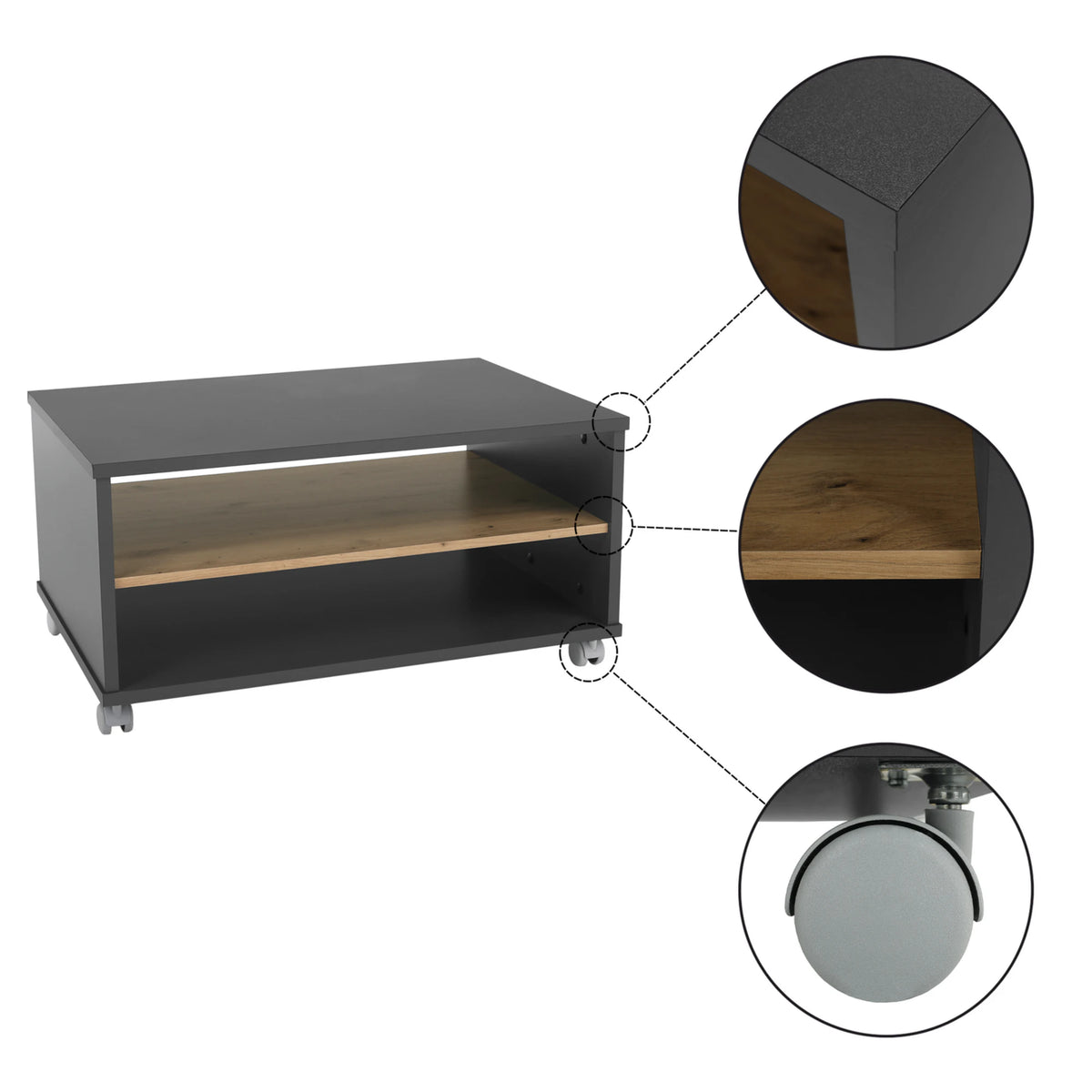 Masuta cafea RIOMA NEW TYP 32, gri grafit/stejar artisan, DTD laminat, 90x60x45 cm