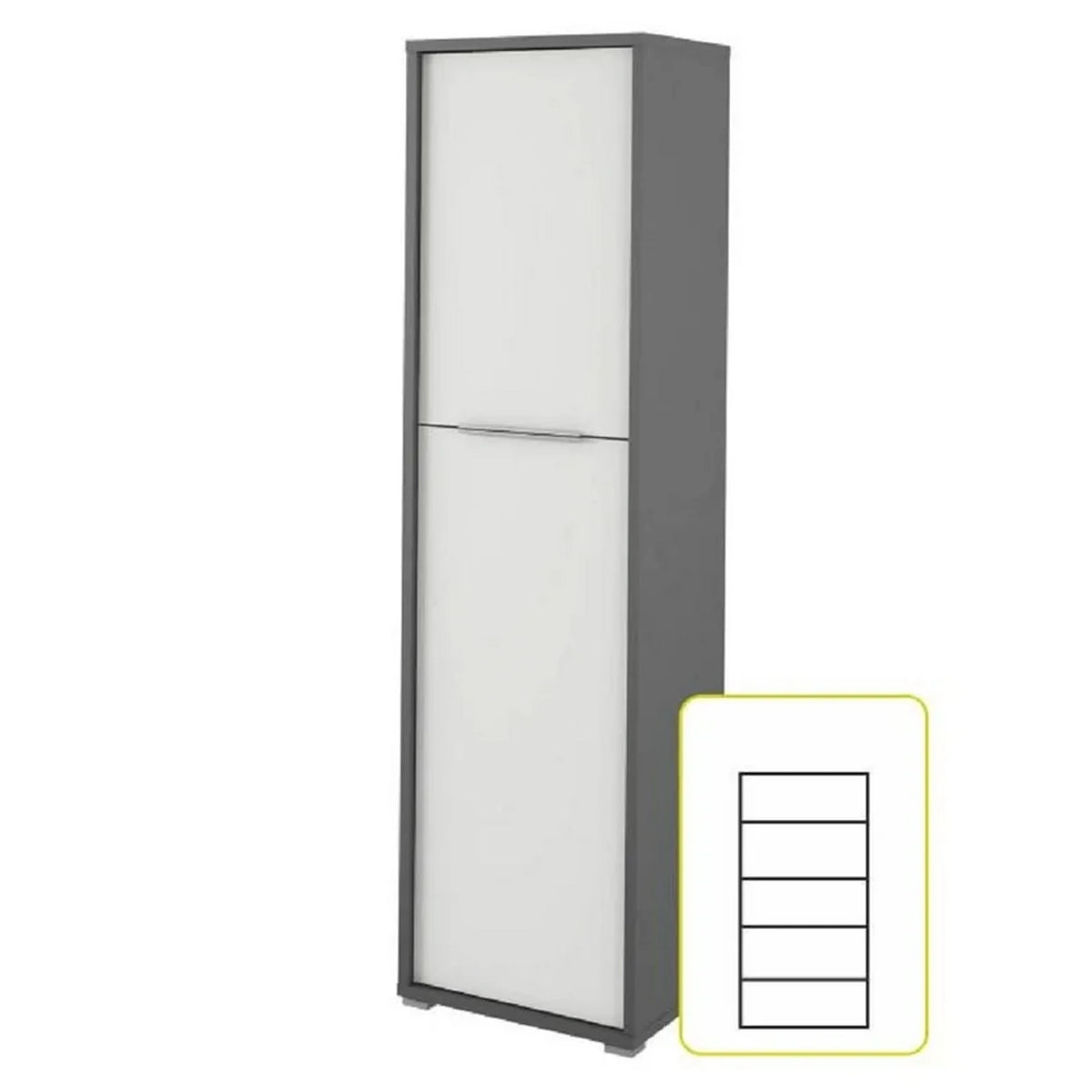 Dulap RIOMA NEW TYP 08, gri grafit/alb, DTD laminat, cu 2 usi, 50x38x183 cm