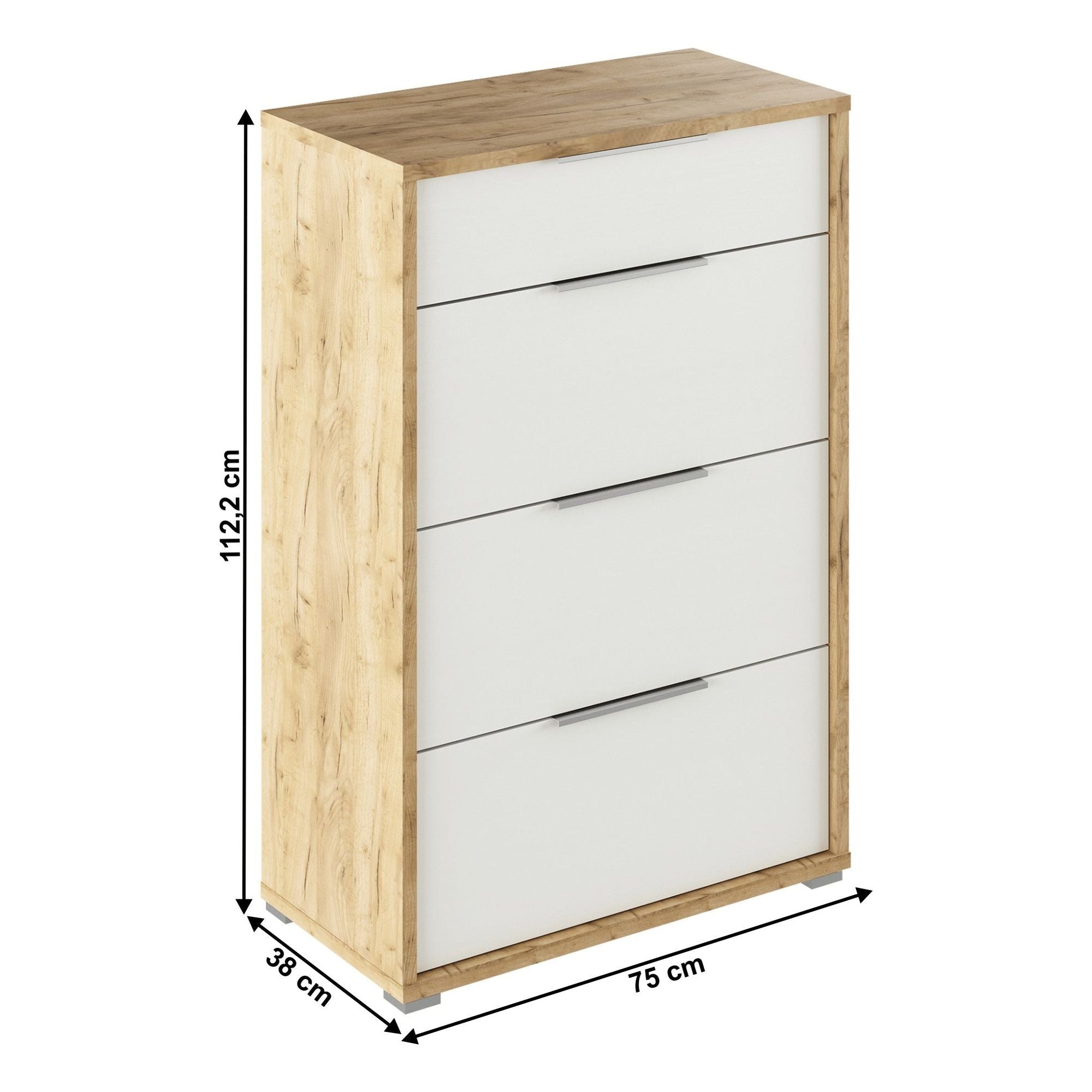 Comoda RIOMA TYP 22, stejar artisan/alb, DTD laminat, 75x38x112 cm