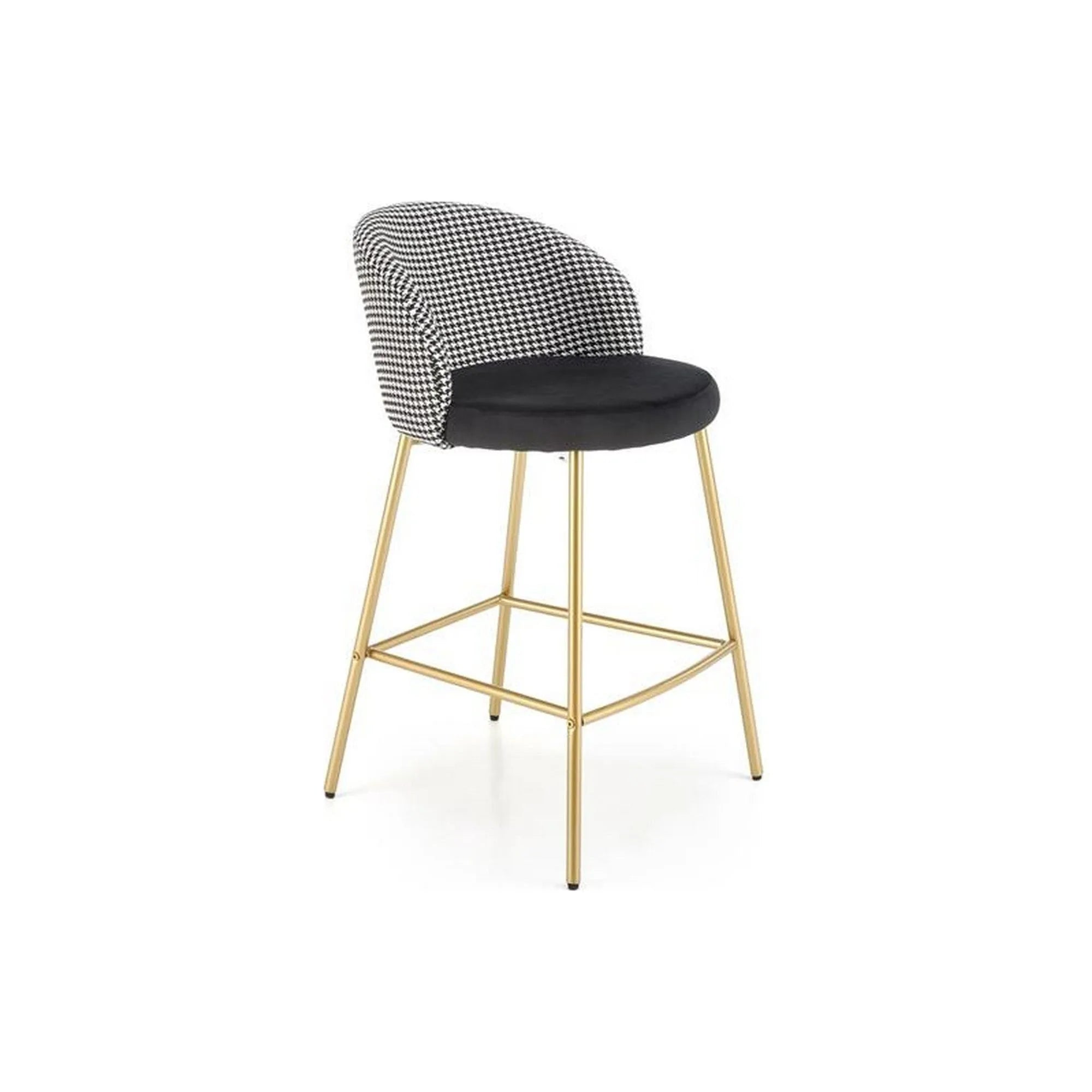 Scaun bar H113, negru/gri/auriu, stofa catifelata/otel, 47x55x85 cm