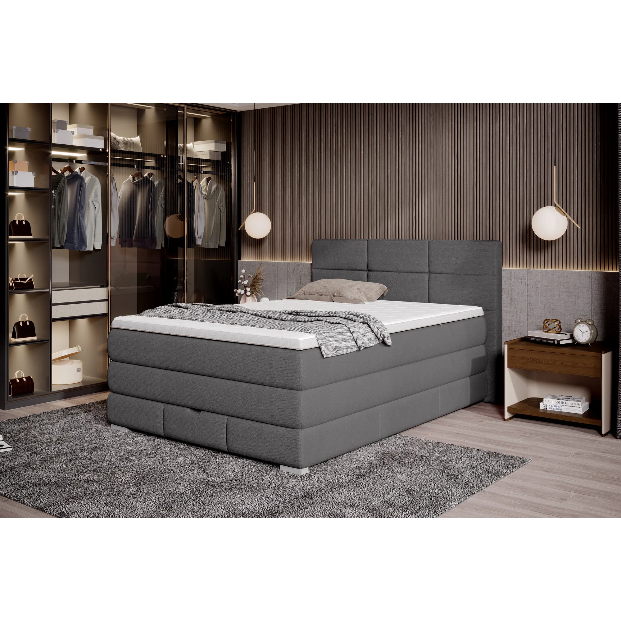 Pat boxspring RITA 140x200, personalizabil materiale gama Oferta Avantaj, cu saltele, topper si lada depozitare