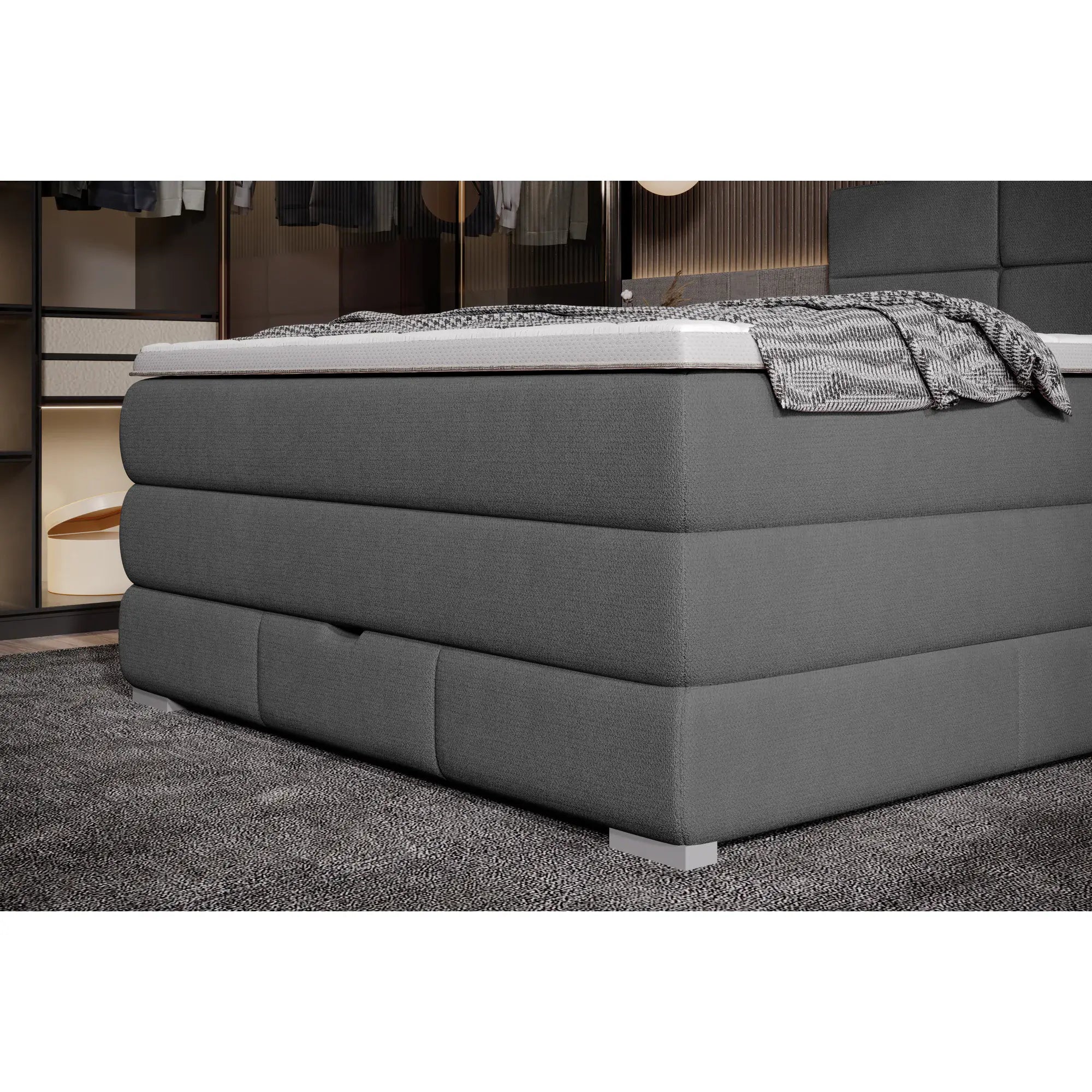 Pat boxspring RITA 140x200, personalizabil materiale gama Oferta Avantaj, cu saltele, topper si lada depozitare