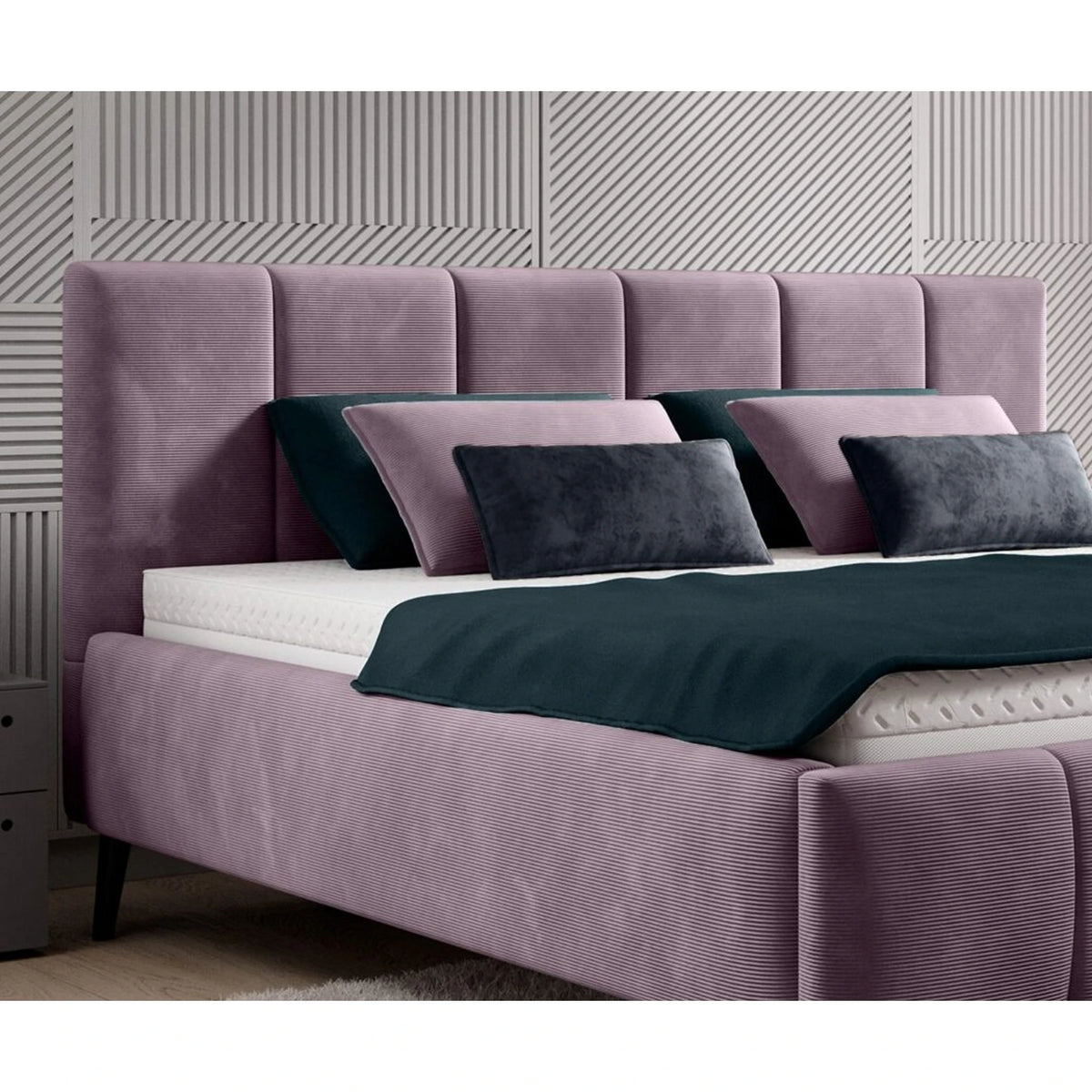 Pat RIVA SR 160x200, stofa catifelata violet - Whisper 14, Gama Premium, cu suport saltea si sistem de reglare