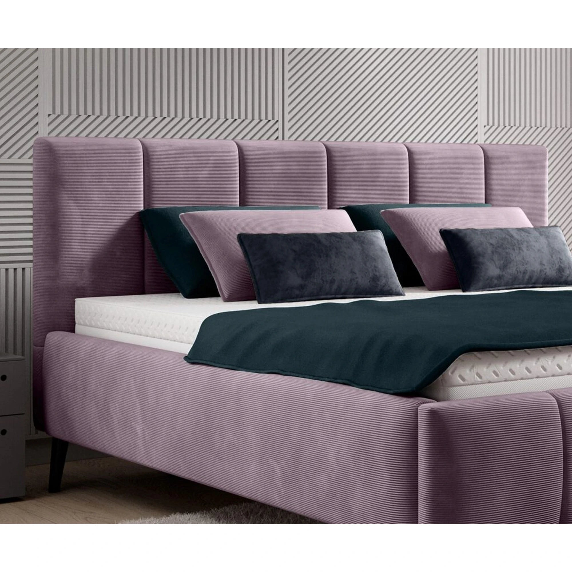 Pat RIVA SR 160x200, stofa catifelata violet - Whisper 14, Gama Premium, cu suport saltea si sistem de reglare