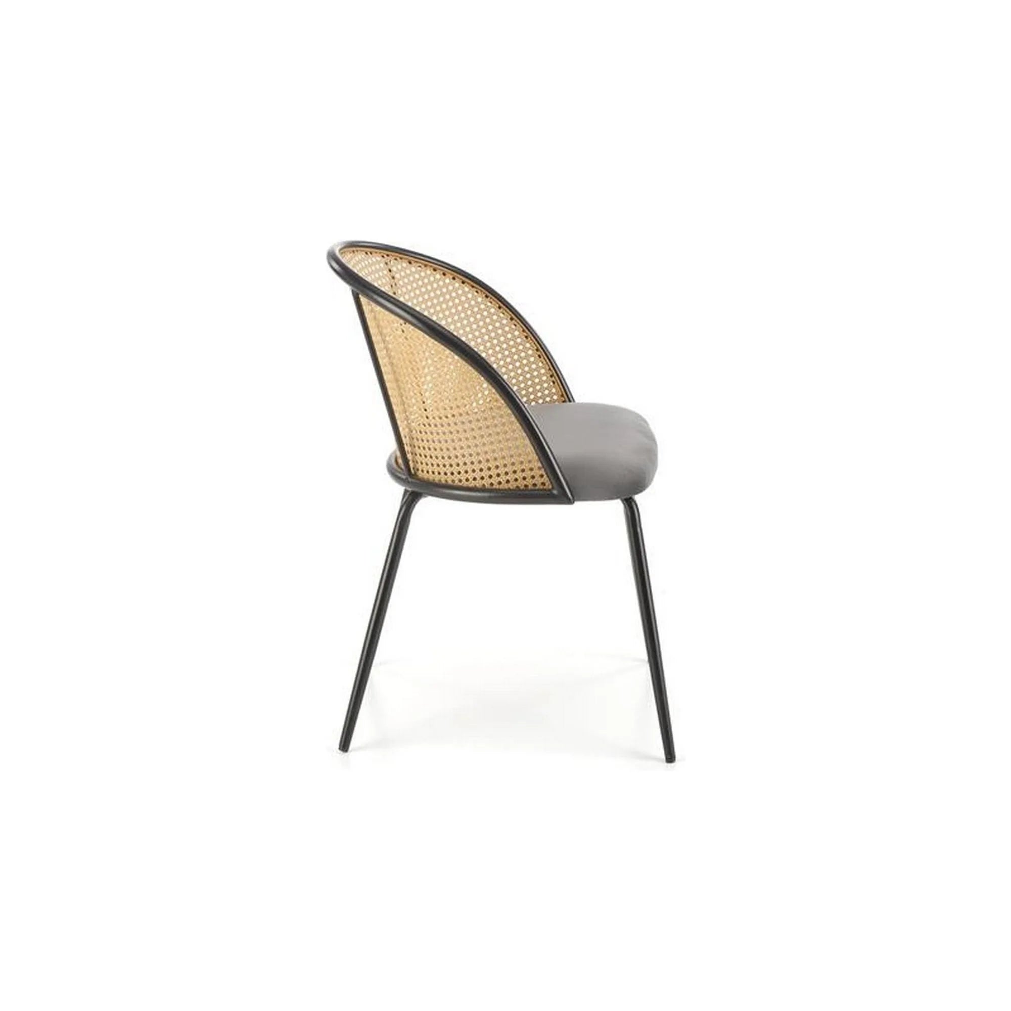 Scaun K508, gri/negru, stofa catifelata/rattan sintetic, 54x57x78 cm