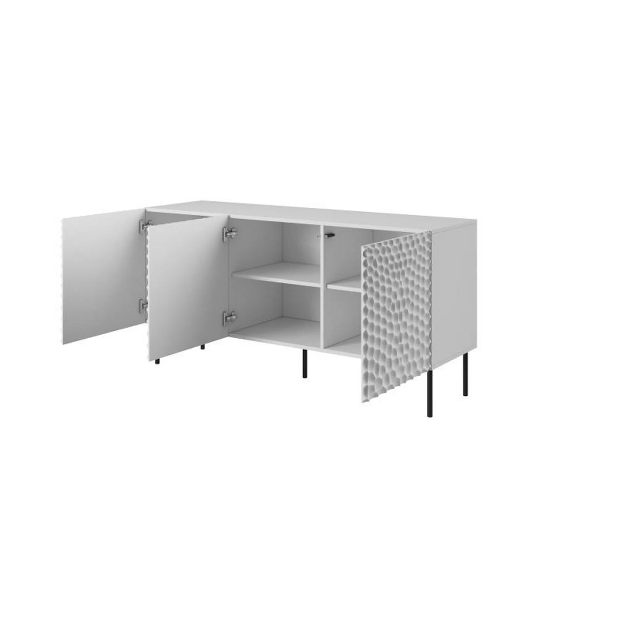 Comoda HOLE, alb/negru, PAL laminat/metal, 152x43x75 cm