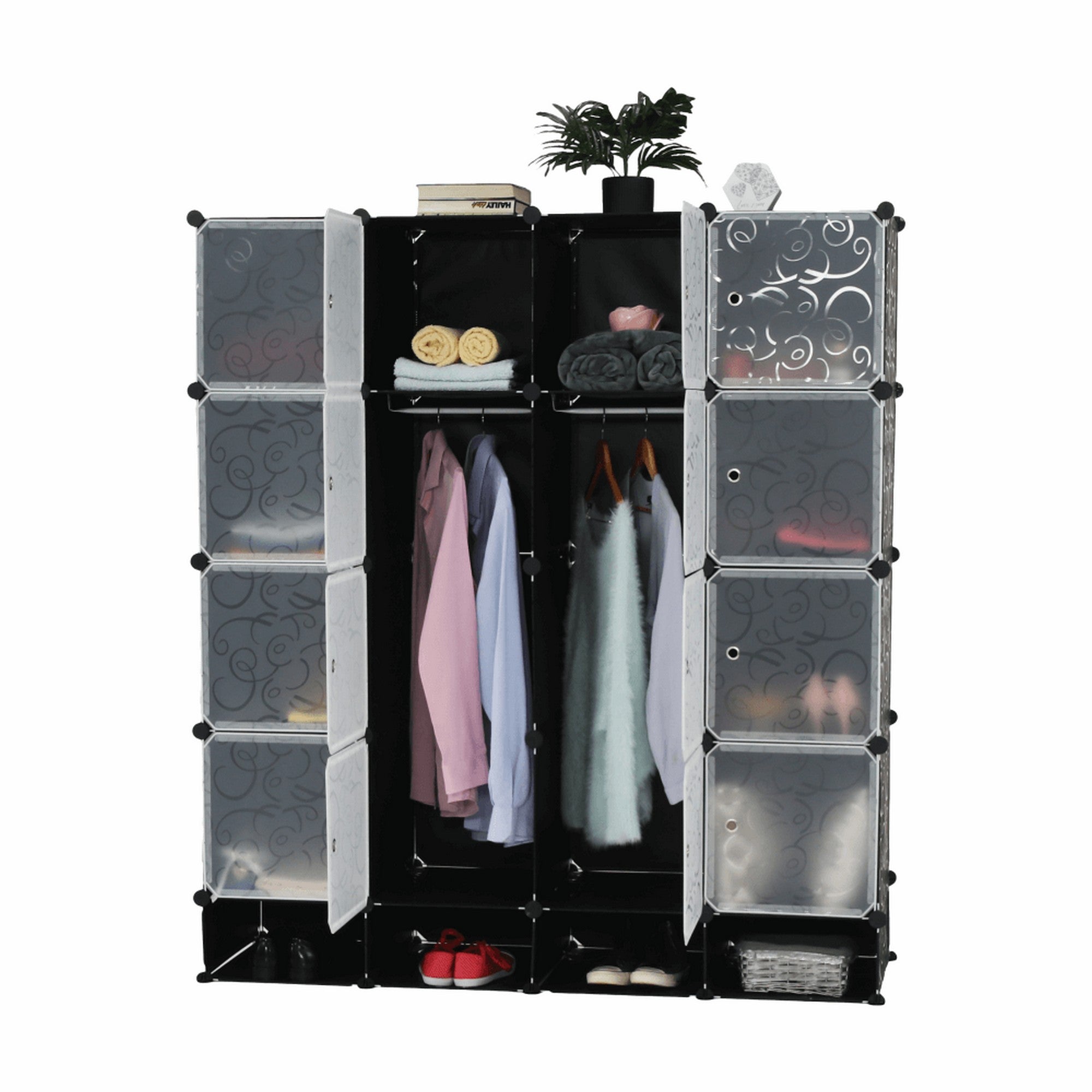 Dulap RODAN TYPE 2, negru/alb, plastic/metal, 147x47x165 cm