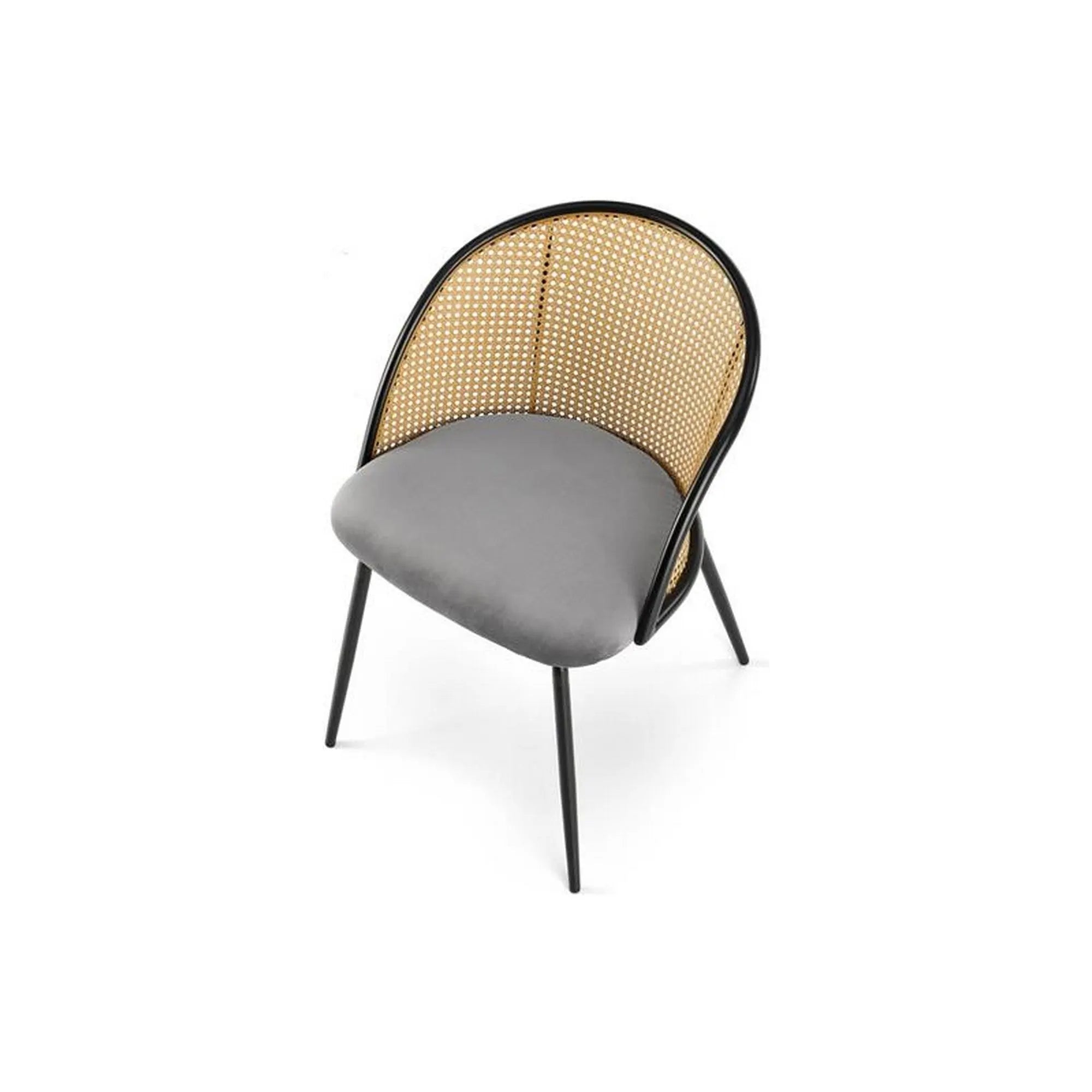 Scaun K508, gri/negru, stofa catifelata/rattan sintetic, 54x57x78 cm