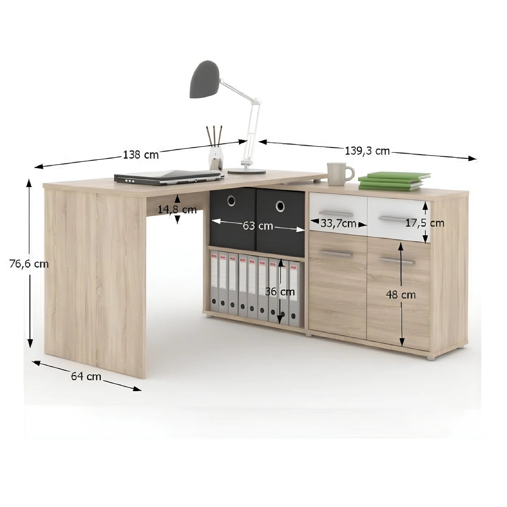 Birou RAFAEL NEW, stejar sonoma/alb, PAL melaminat, 138x140x77 cm