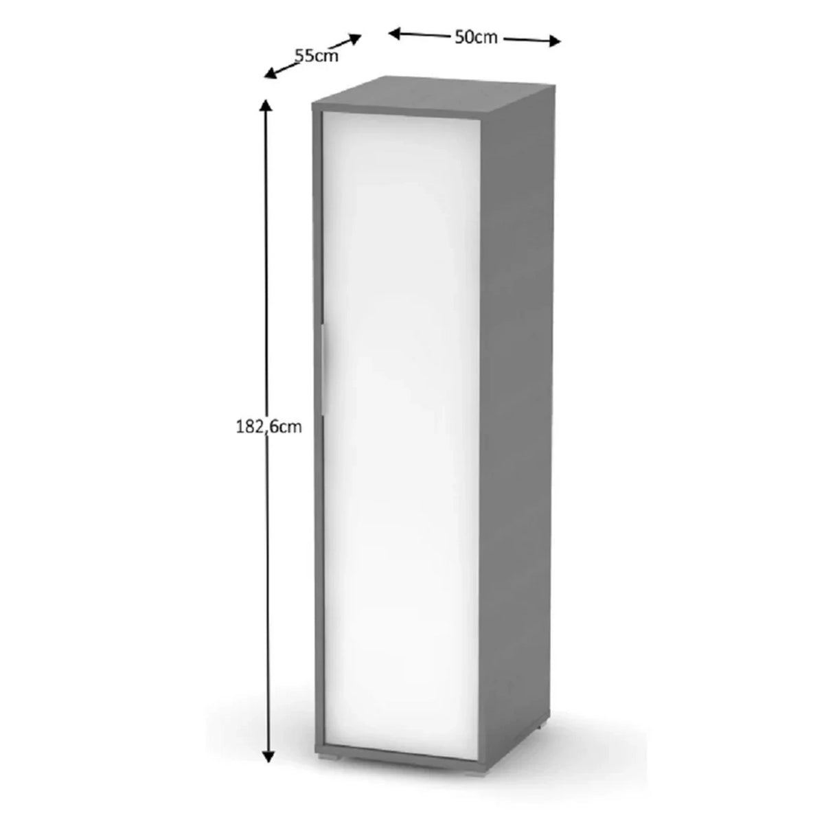 Dulap RIOMA NEW TYP 20, gri grafit/alb, DTD laminat, cu o usa, 50x55x183 cm