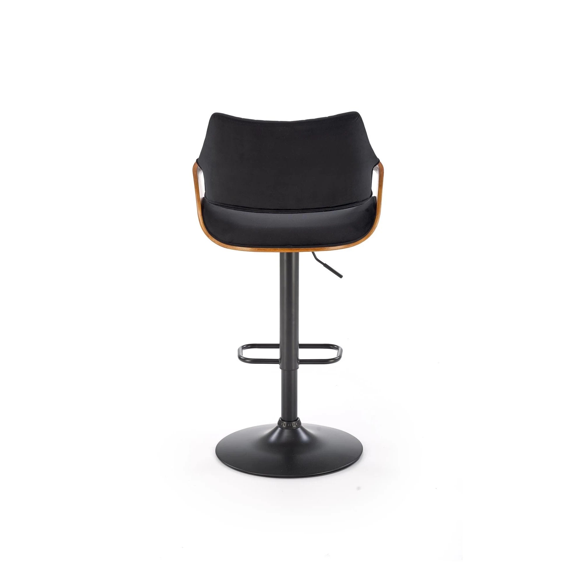 Scaun bar H124, negru/nuc, stofa catifelata/placaj/metal, 55x52x93/114 cm