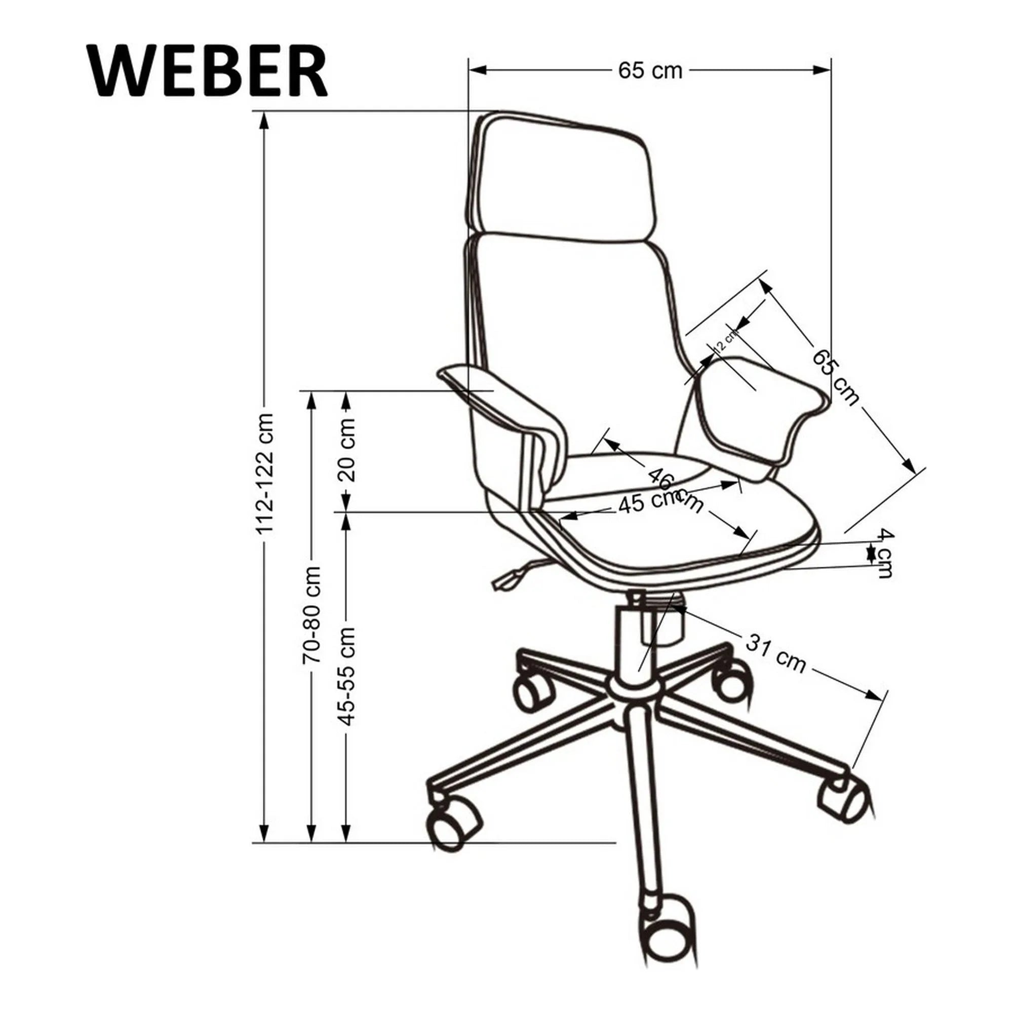 Scaun birou WEBER, negru/nuc, piele ecologica/metal, 65x65x112-122 cm