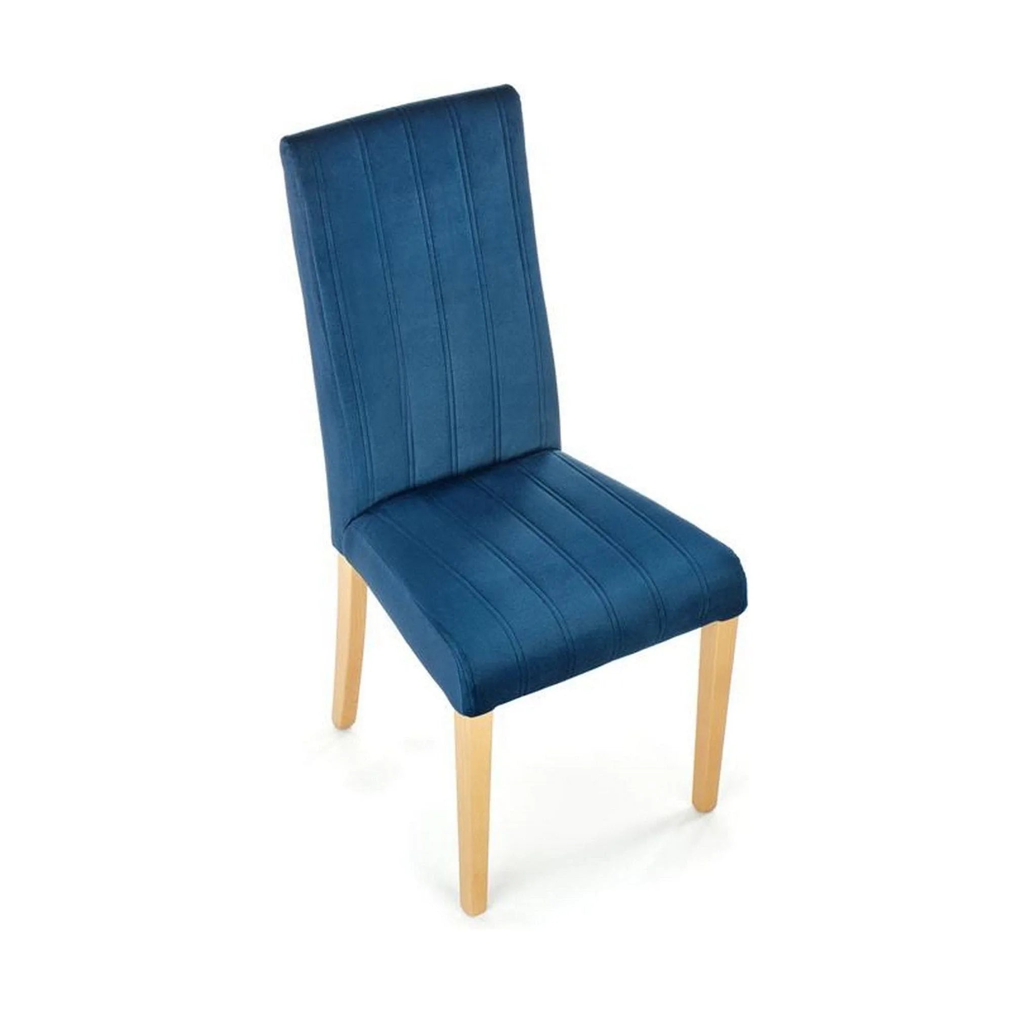 Scaun DIEGO 3, albastru marin/stejar miere, stofa catifelata/lemn de fag, 47x59x99 cm