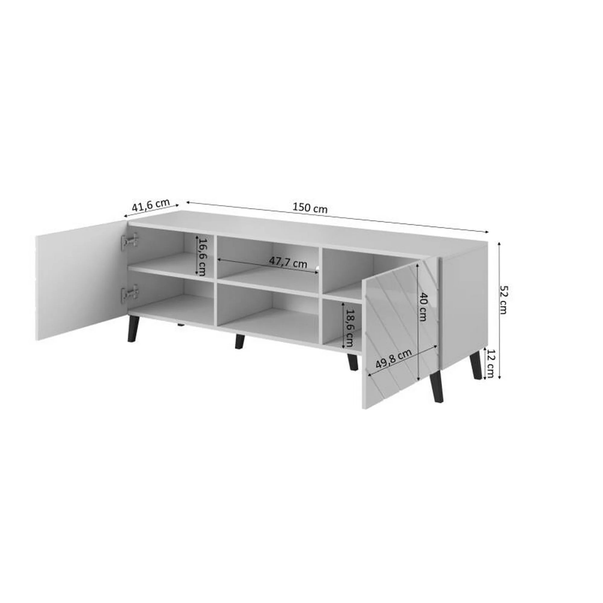 Comoda TV ABETO, alb/negru, PAL, 150x42x52 cm