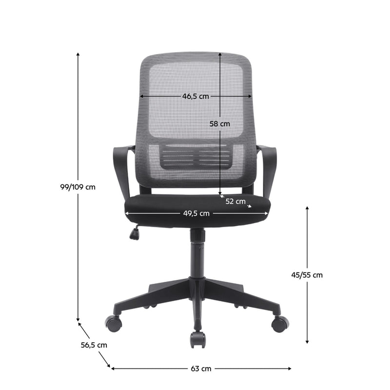 Scaun birou SALOMO TIP 3, gri/negru, plasa/stofa clasica/plastic, 63x57x99/109 cm