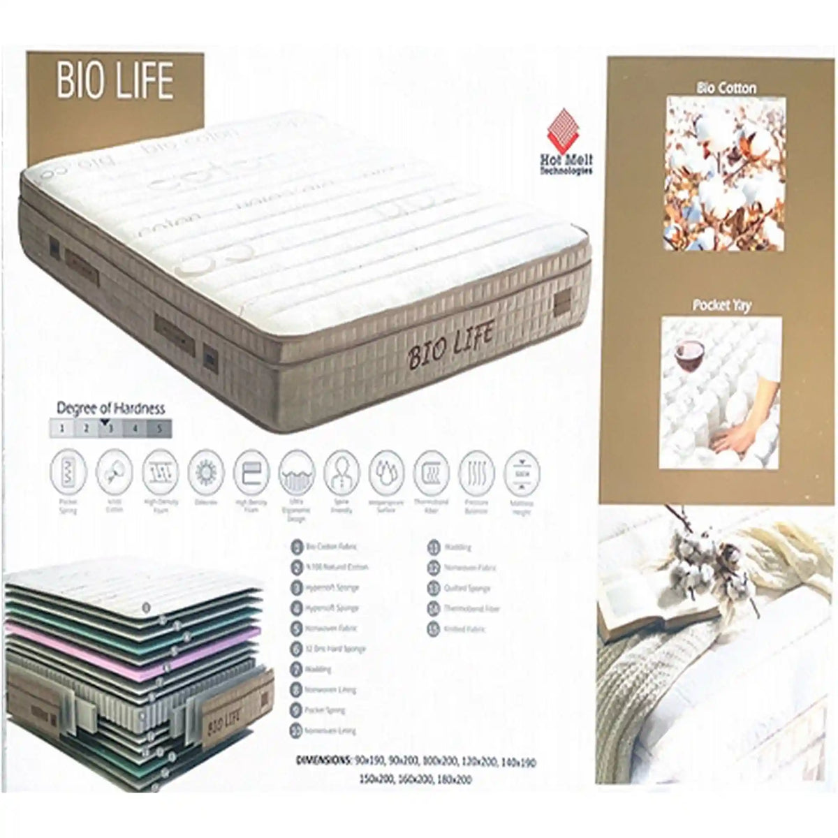 Saltea BIO LIFE, alb/maro, 160x200 cm
