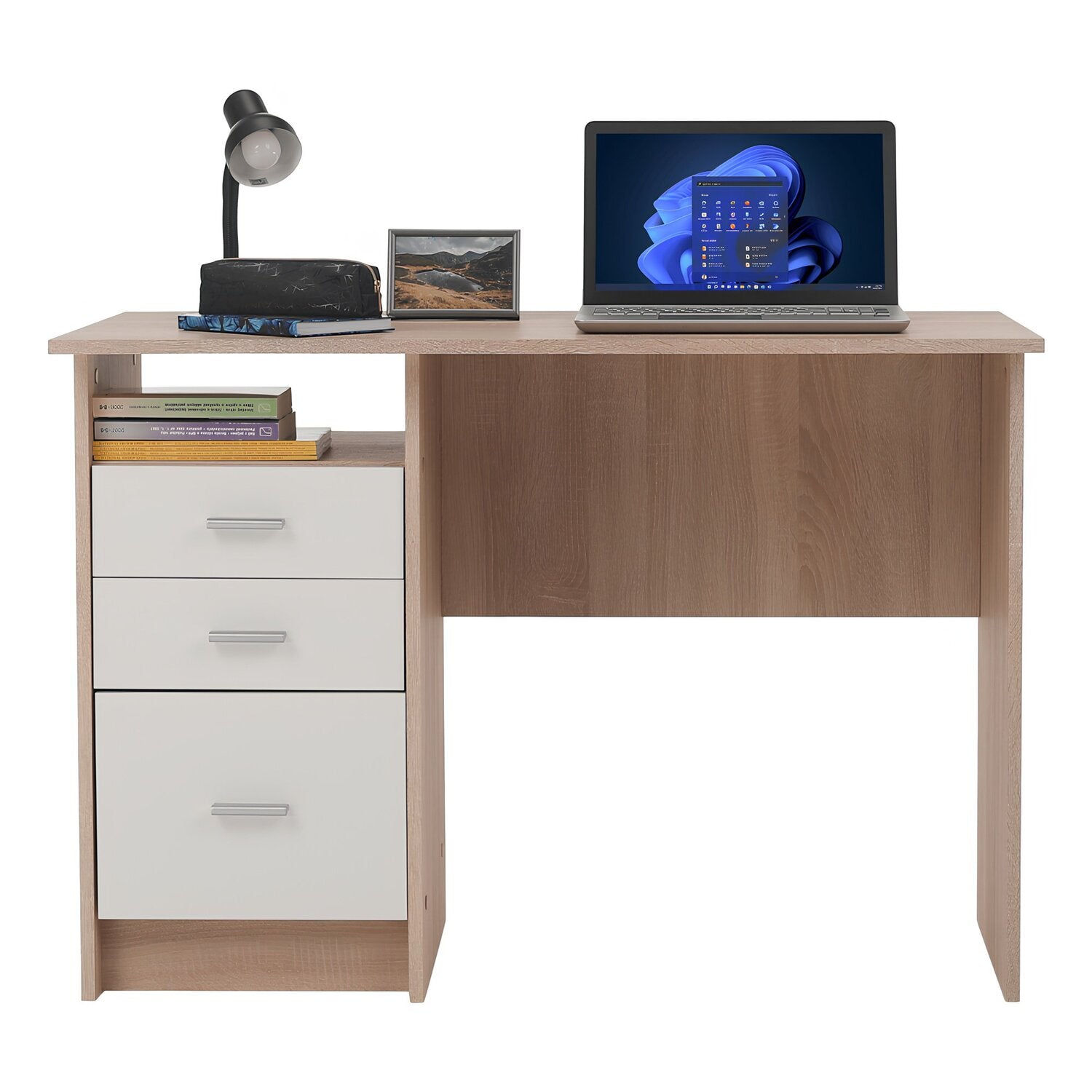 Birou SAMSON NEW, stejar sonoma/alb, PAL melaminat, 110x55x76 cm