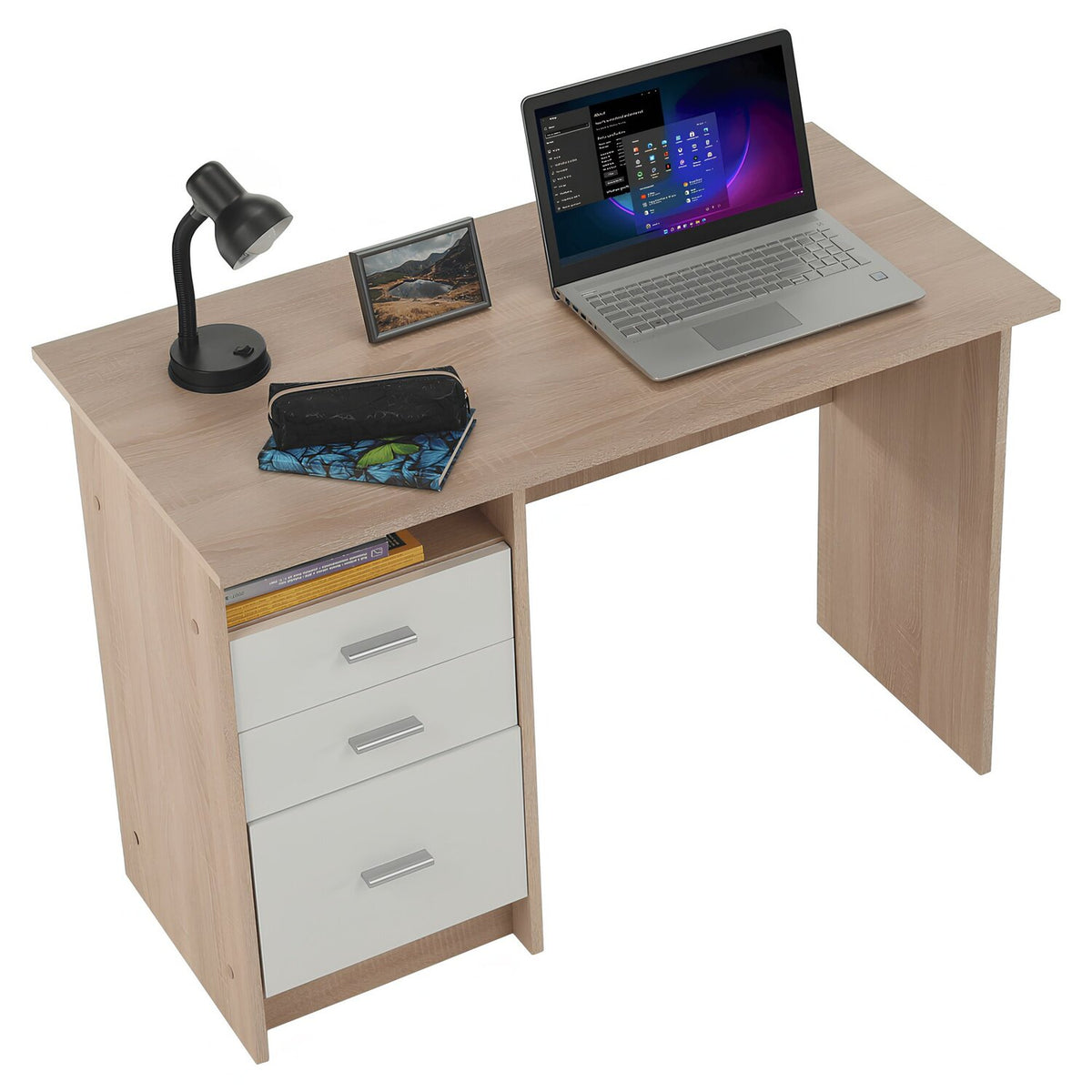 Birou SAMSON NEW, stejar sonoma/alb, PAL melaminat, 110x55x76 cm