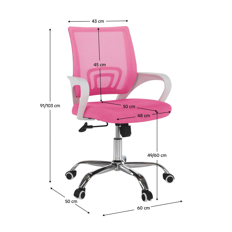 Scaun birou SANAZ TYP 2, roz/alb, stofa/metal, 60x50x91/103 cm