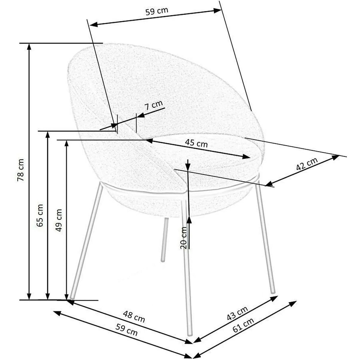 Saun tapitat dining K482, bej/negru, stofa clasica/metal, 61x59x78 cm