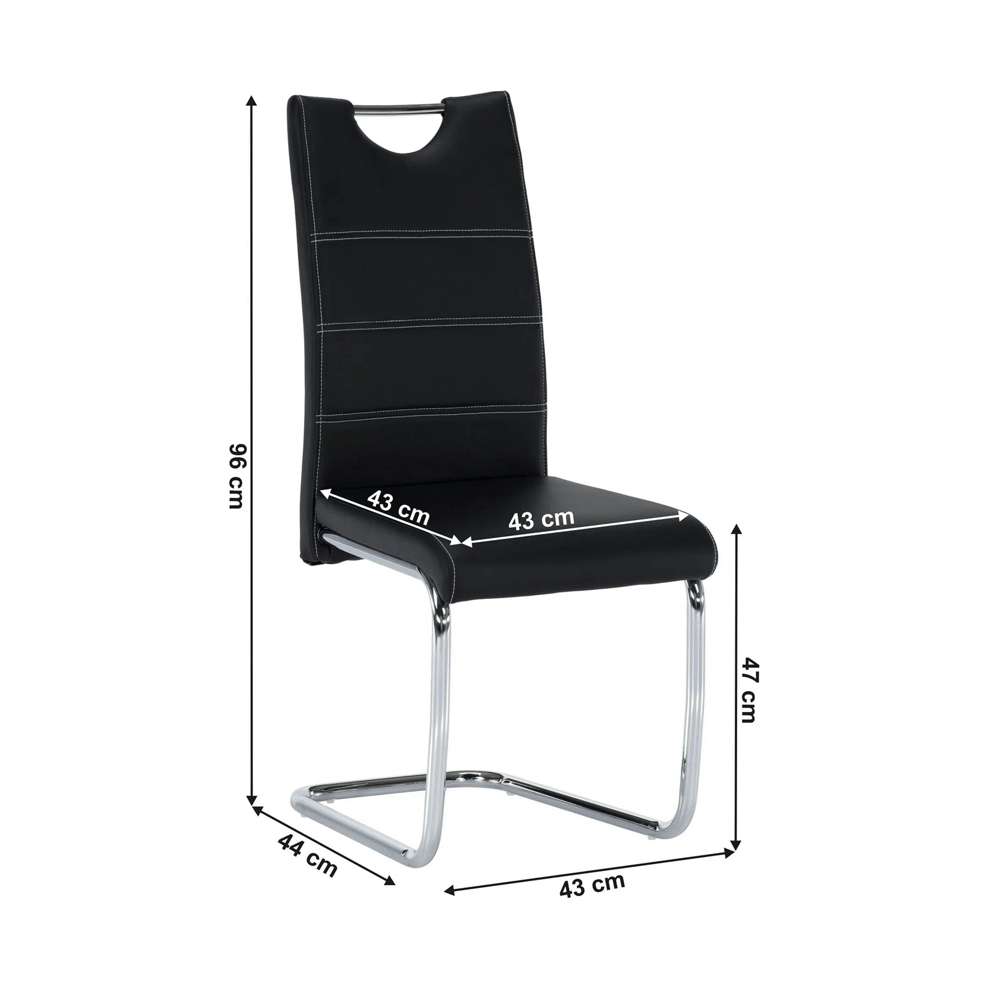 Scaun ABIRA NEW, negru/crom, piele PU/metal, 43x44x96 cm
