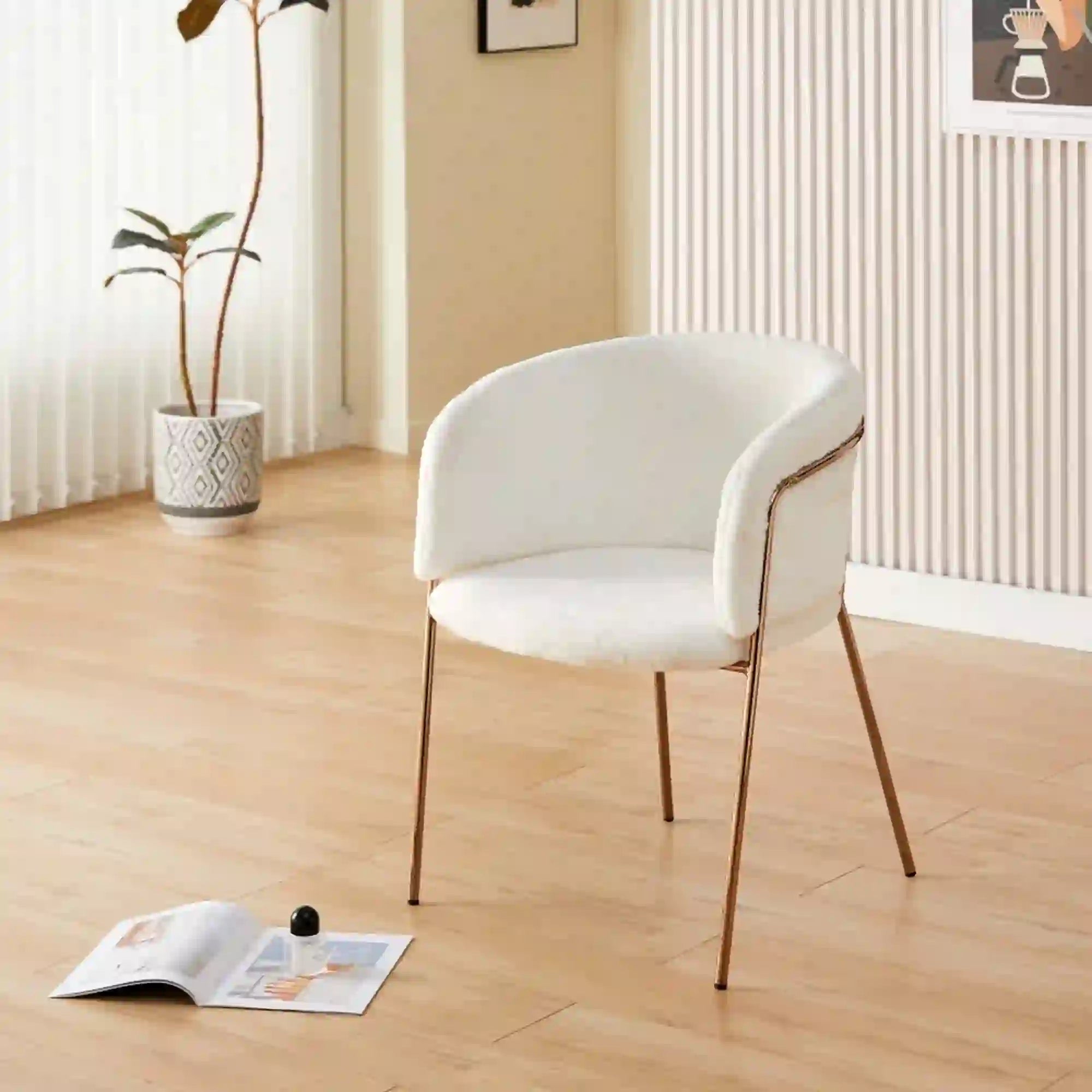 Scaun ADIMAR, alb/auriu, blana artificiala/metal, 57x56x76 cm