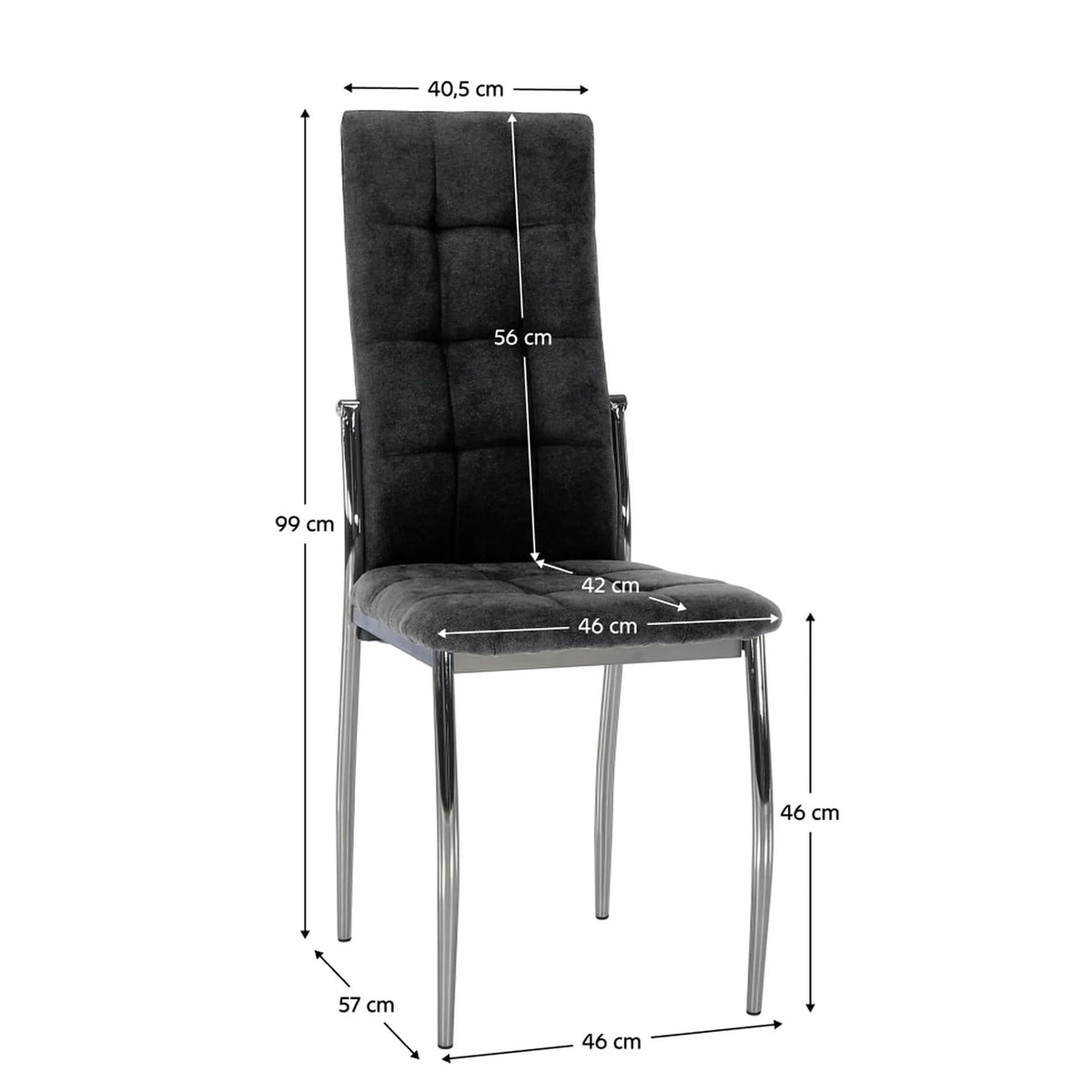 Scaun ADORA NEW 2, gri inchis/crom, stofa clasica/metal, 46x57x99 cm