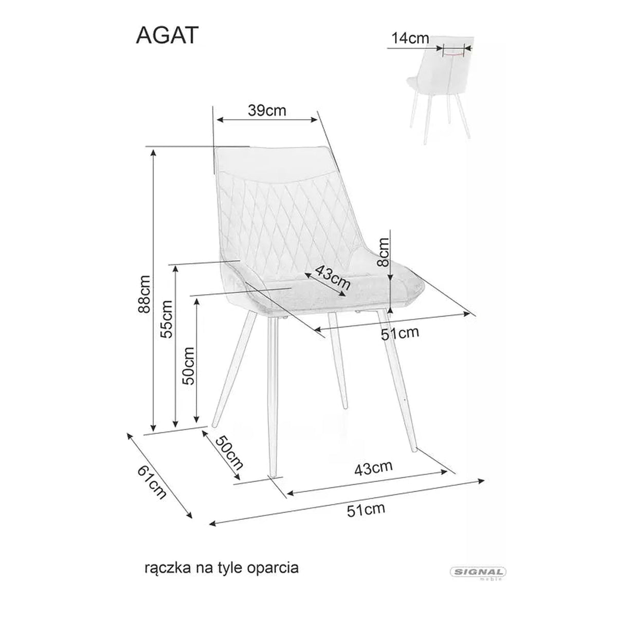 Scaun AGAT, gri/negru, stofa catifelata - Bluvel 14/metal, 51x44x88 cm