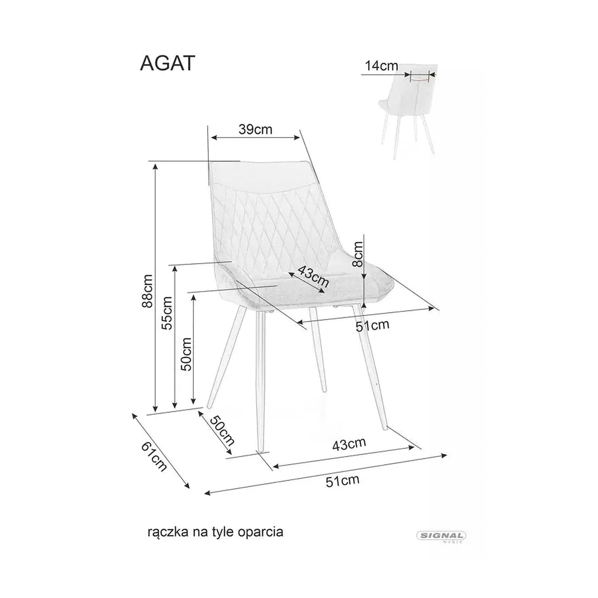 Scaun AGAT, gri/negru, stofa catifelata - Bluvel 14/metal, 51x44x88 cm