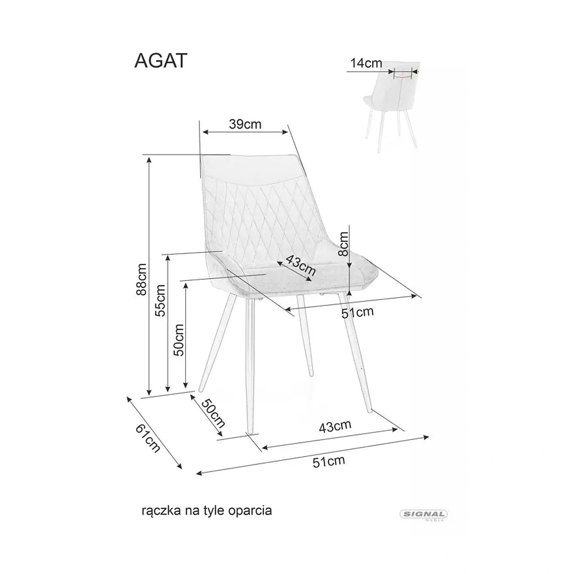 Scaun AGAT, gri/negru, stofa catifelata - Bluvel 14/metal, 51x44x88 cm