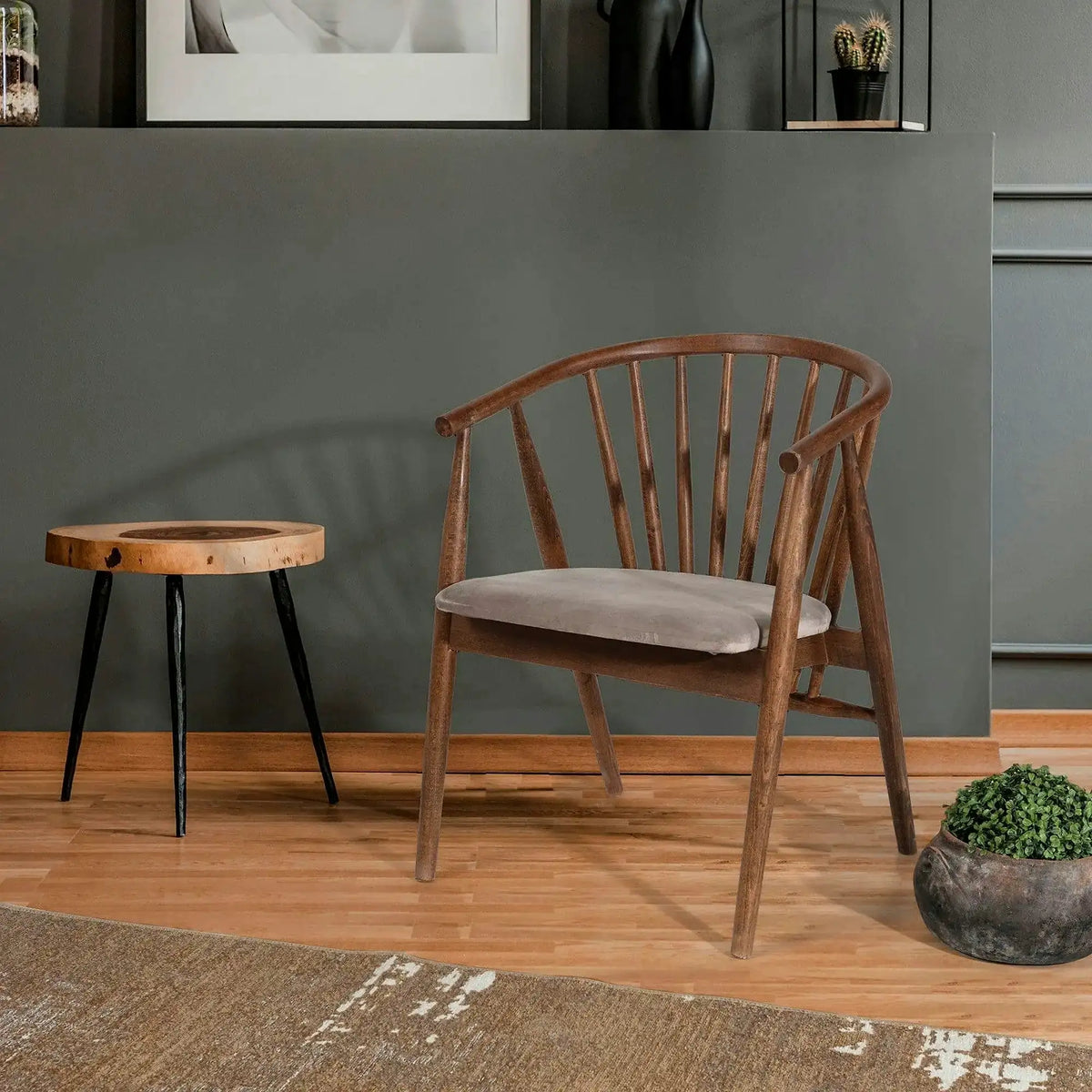 Scaun ALBERO 48, bej/nuc, stofa clasica/lemn, 55x47x77 cm