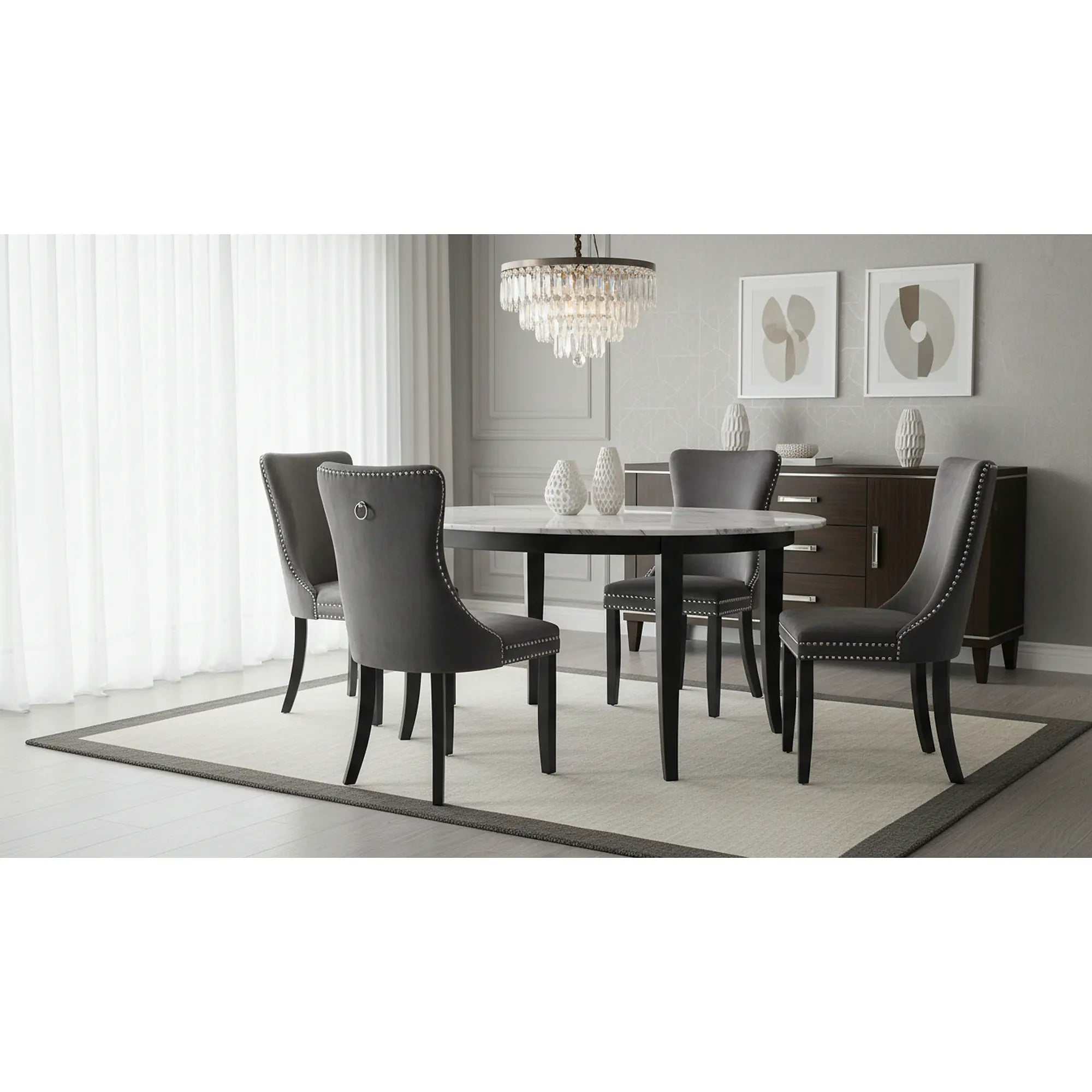 Scaun ALDA, gri/negru, stofa catifelata/lemn, 50x62x95 cm