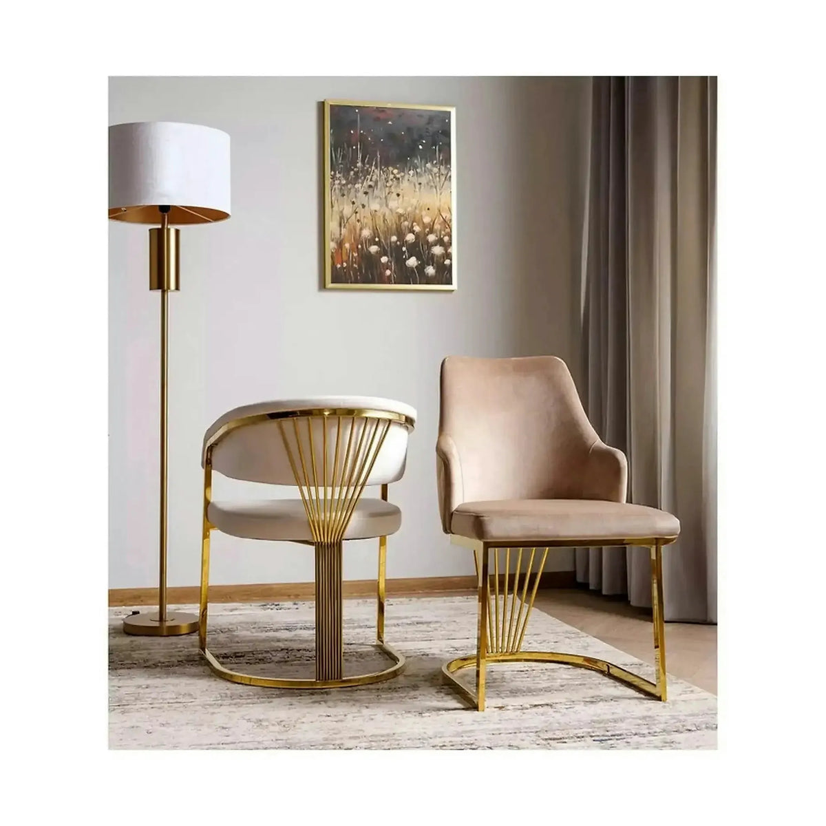 Scaun ALURE, bej deschis - Bluvel 22, stofa catifelata/metal, 52x64x89 cm