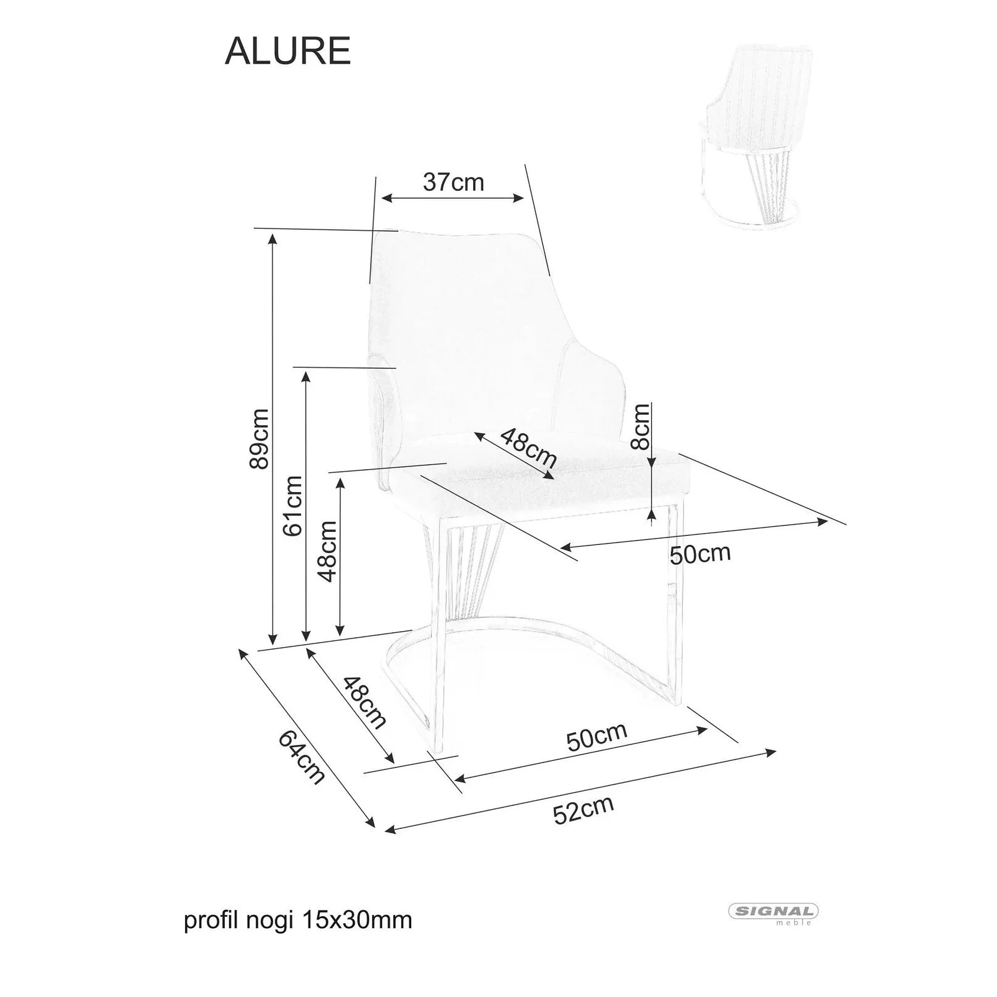 Scaun ALURE, bej deschis - Bluvel 22, stofa catifelata/metal, 52x64x89 cm
