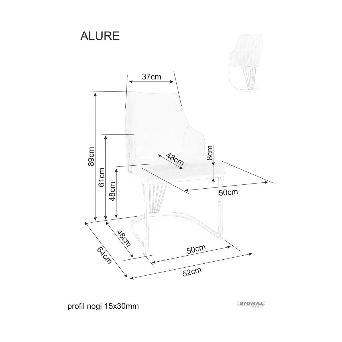 Scaun ALURE, bej deschis - Bluvel 22, stofa catifelata/metal, 52x64x89 cm