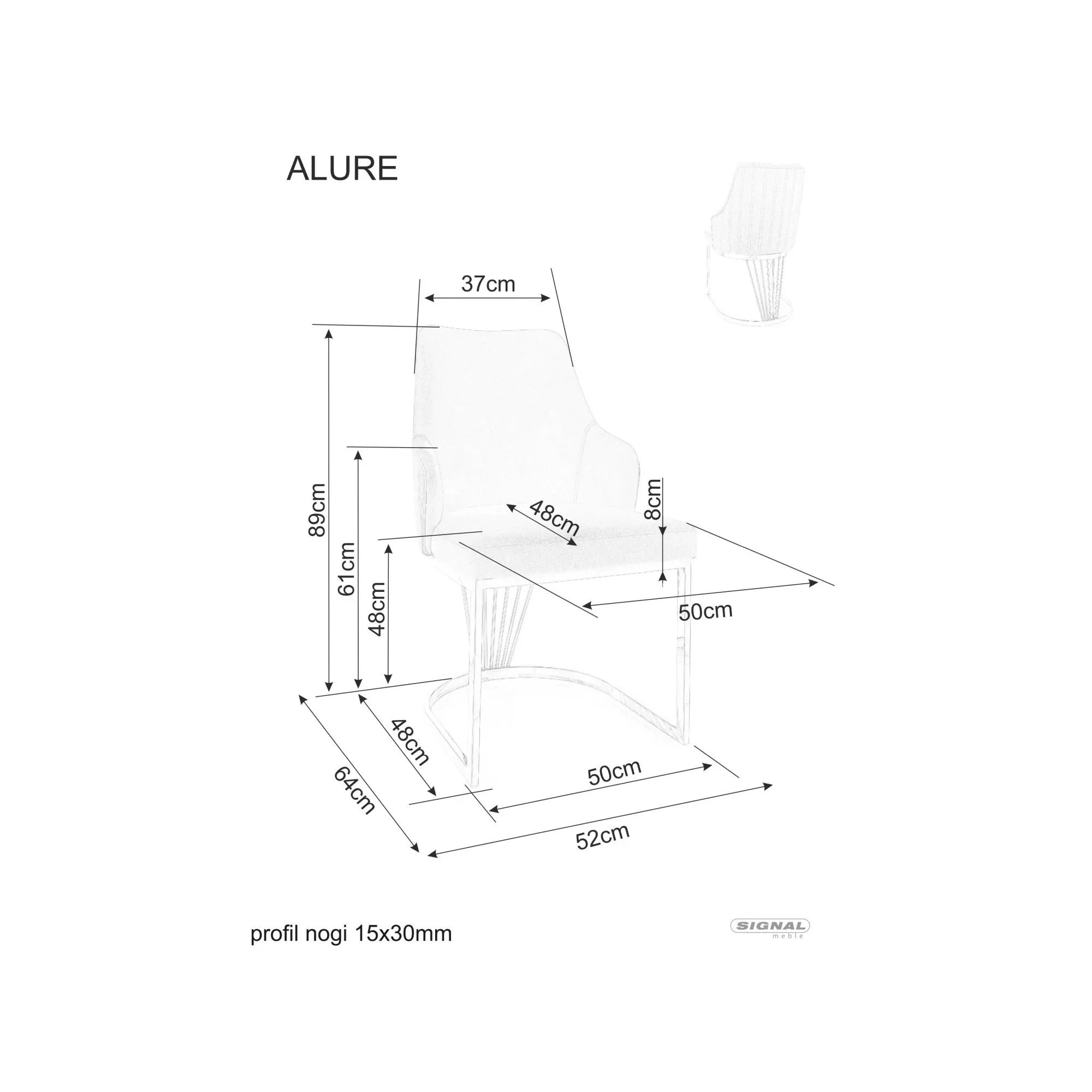 Scaun ALURE, bej deschis - Bluvel 22, stofa catifelata/metal, 52x64x89 cm