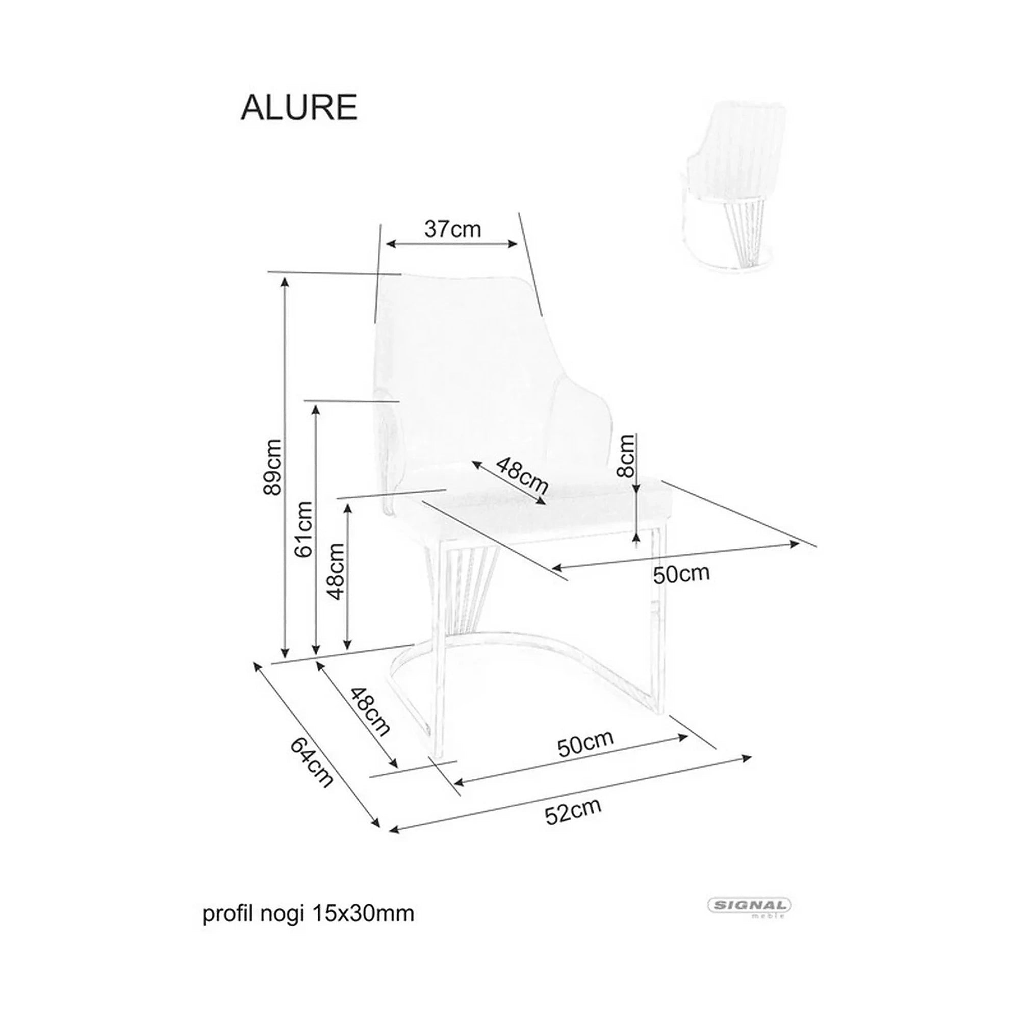 Scaun ALURE, bej inchis - Bluvel 28, stofa catifelata/metal, 52x64x89 cm