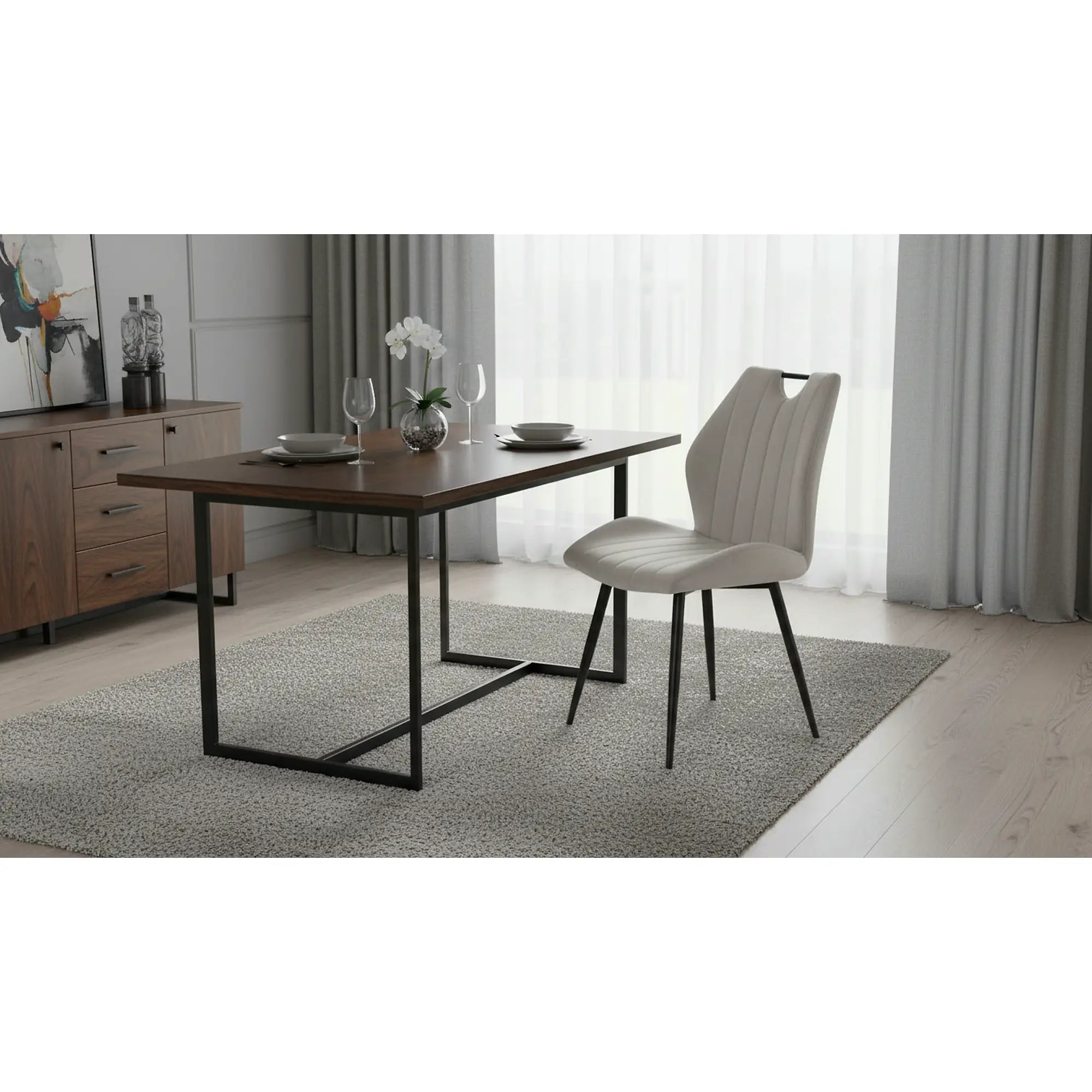 Scaun ARCO, gri deschis/negru, stofa catifelata/metal, 51x43x91 cm