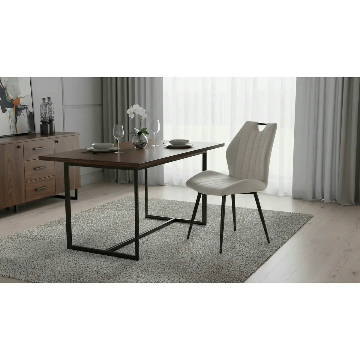 Scaun ARCO, gri deschis/negru, stofa catifelata/metal, 51x43x91 cm