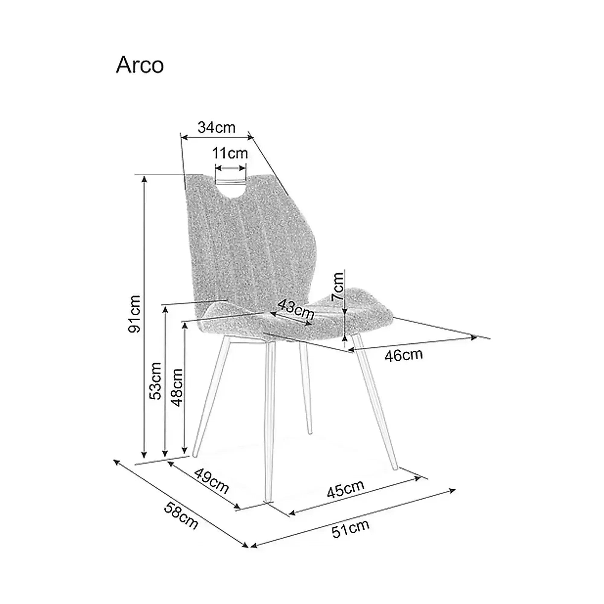 Scaun ARCO, gri/negru mat, stofă/metal, 51x43x91 cm