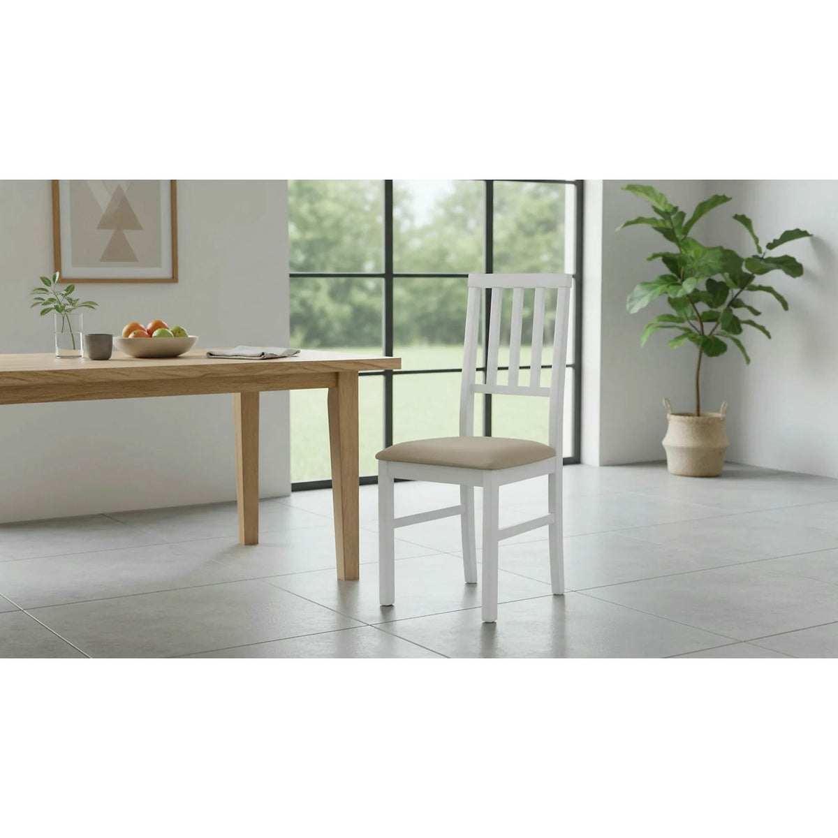 Scaun AREN, bej/alb, stofa clasica/lemn, 43x50x92 cm