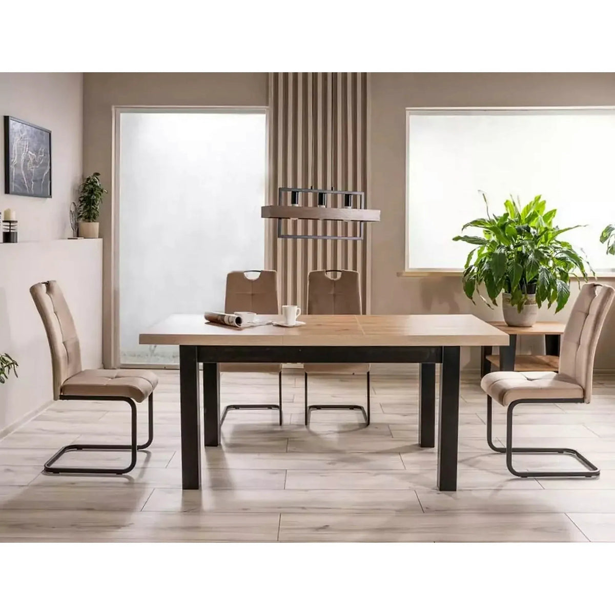 Scaun AXO, bej/negru, stofa catifelata/metal, 43x47x101 cm
