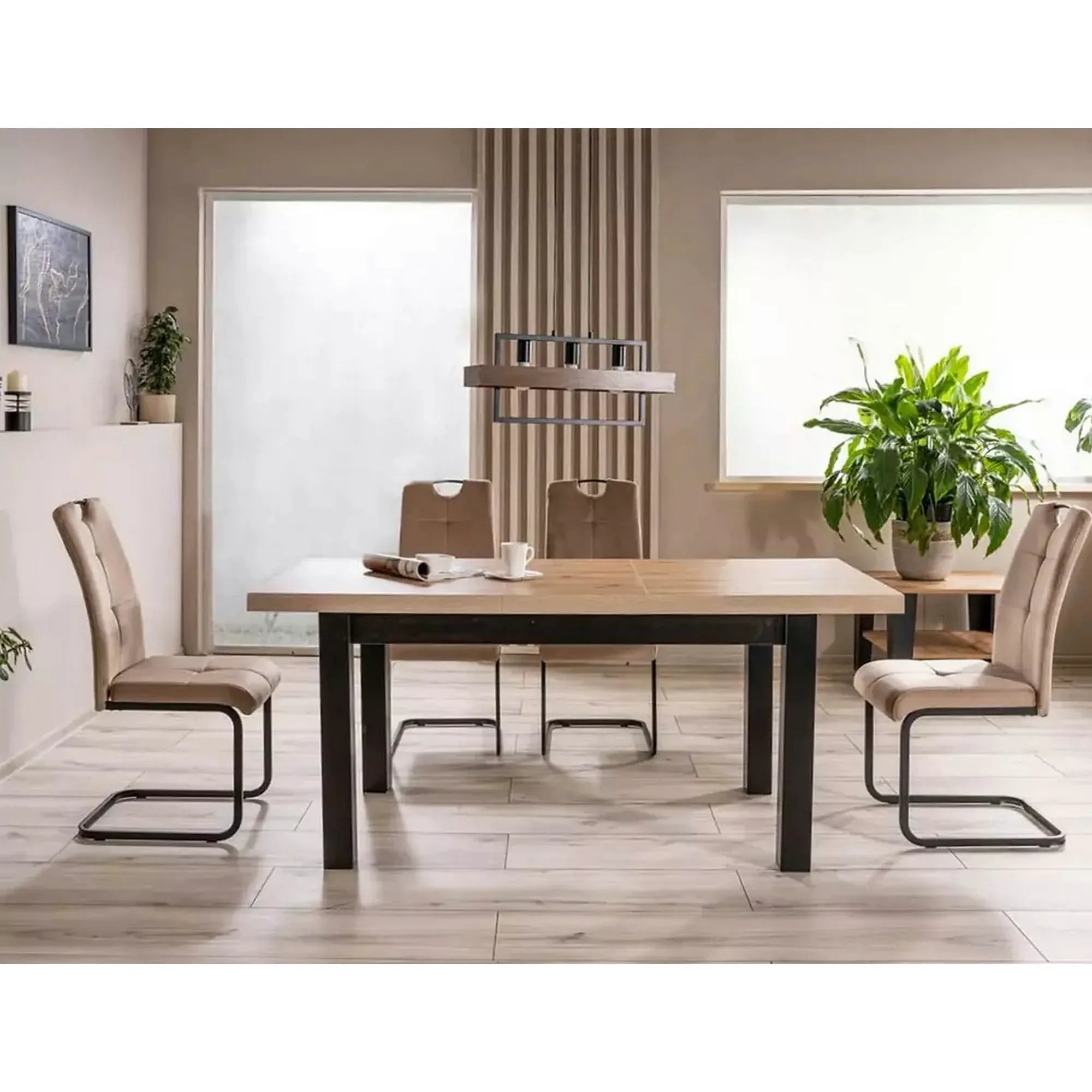 Scaun AXO, bej/negru, stofa catifelata/metal, 43x47x101 cm