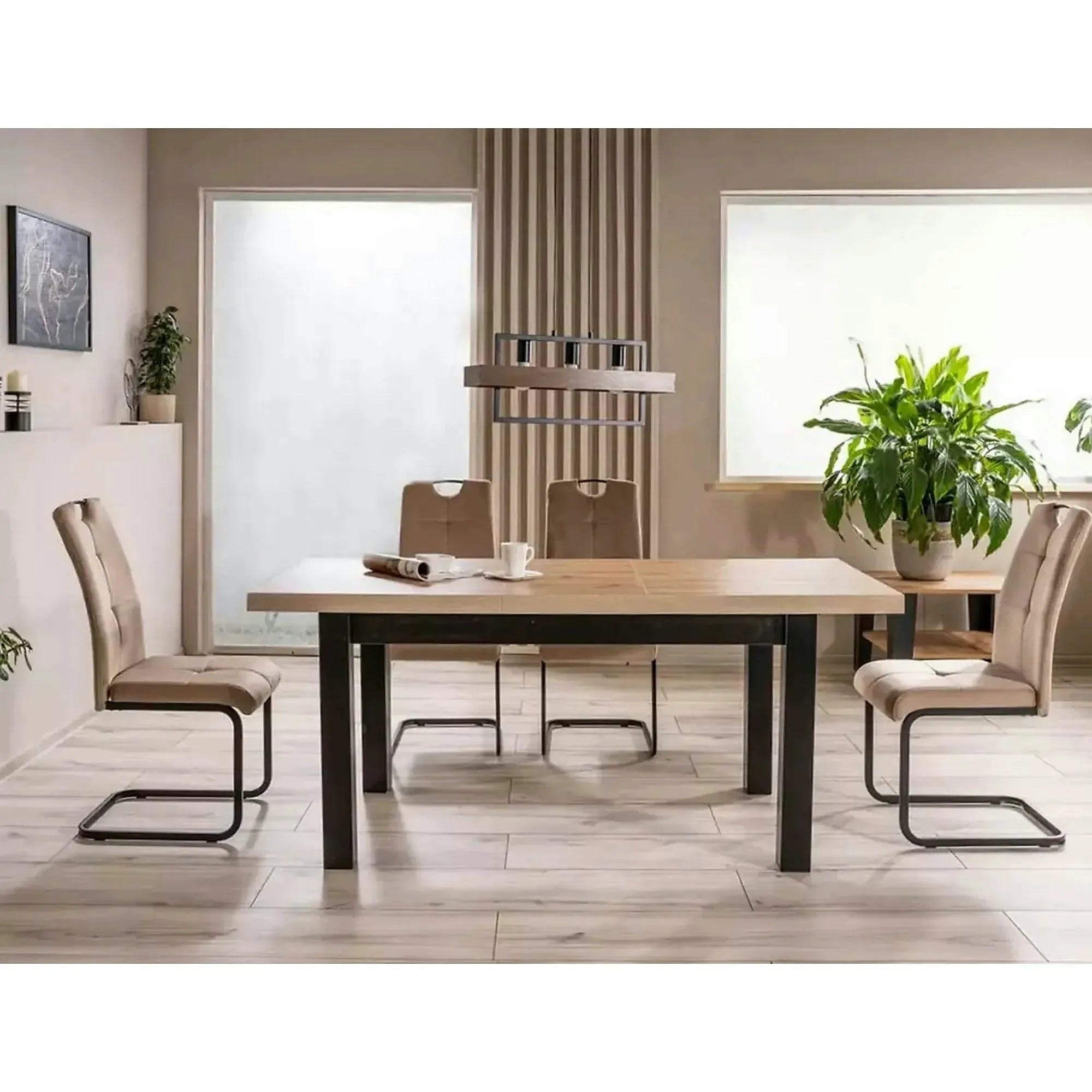 Scaun AXO, bej/negru, stofa catifelata/metal, 43x47x101 cm