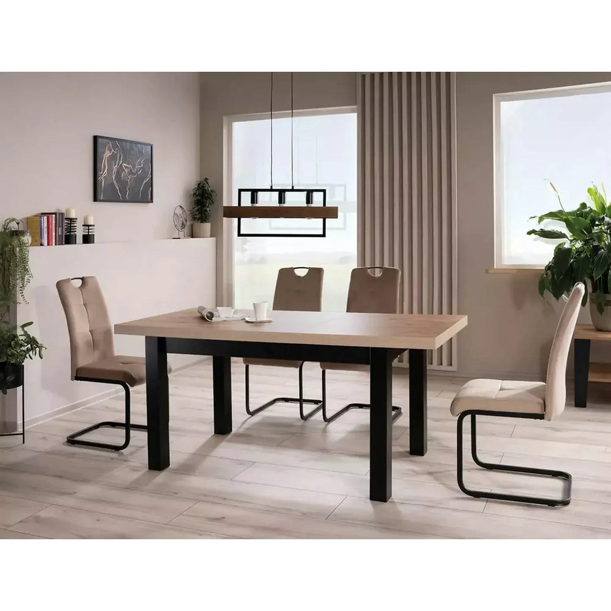Scaun AXO, bej/negru, stofa catifelata/metal, 43x47x101 cm