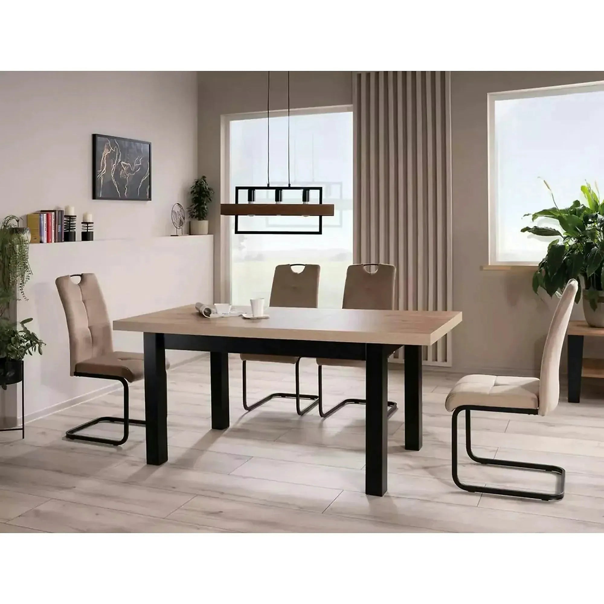 Scaun AXO, bej/negru, stofa catifelata/metal, 43x47x101 cm
