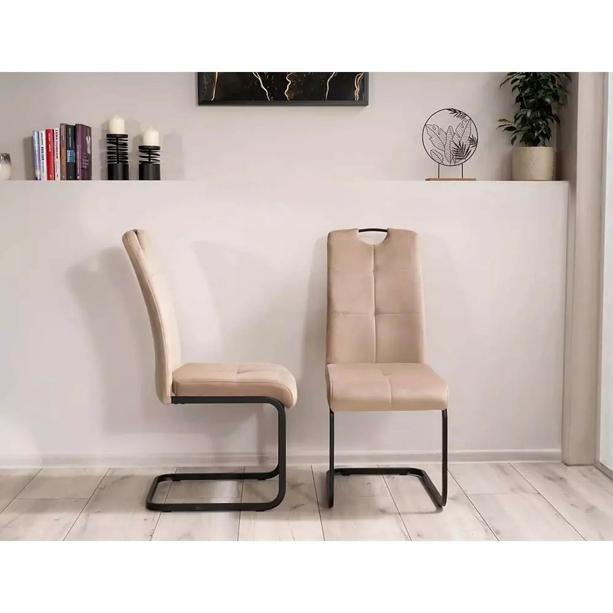 Scaun AXO, bej/negru, stofa catifelata/metal, 43x47x101 cm